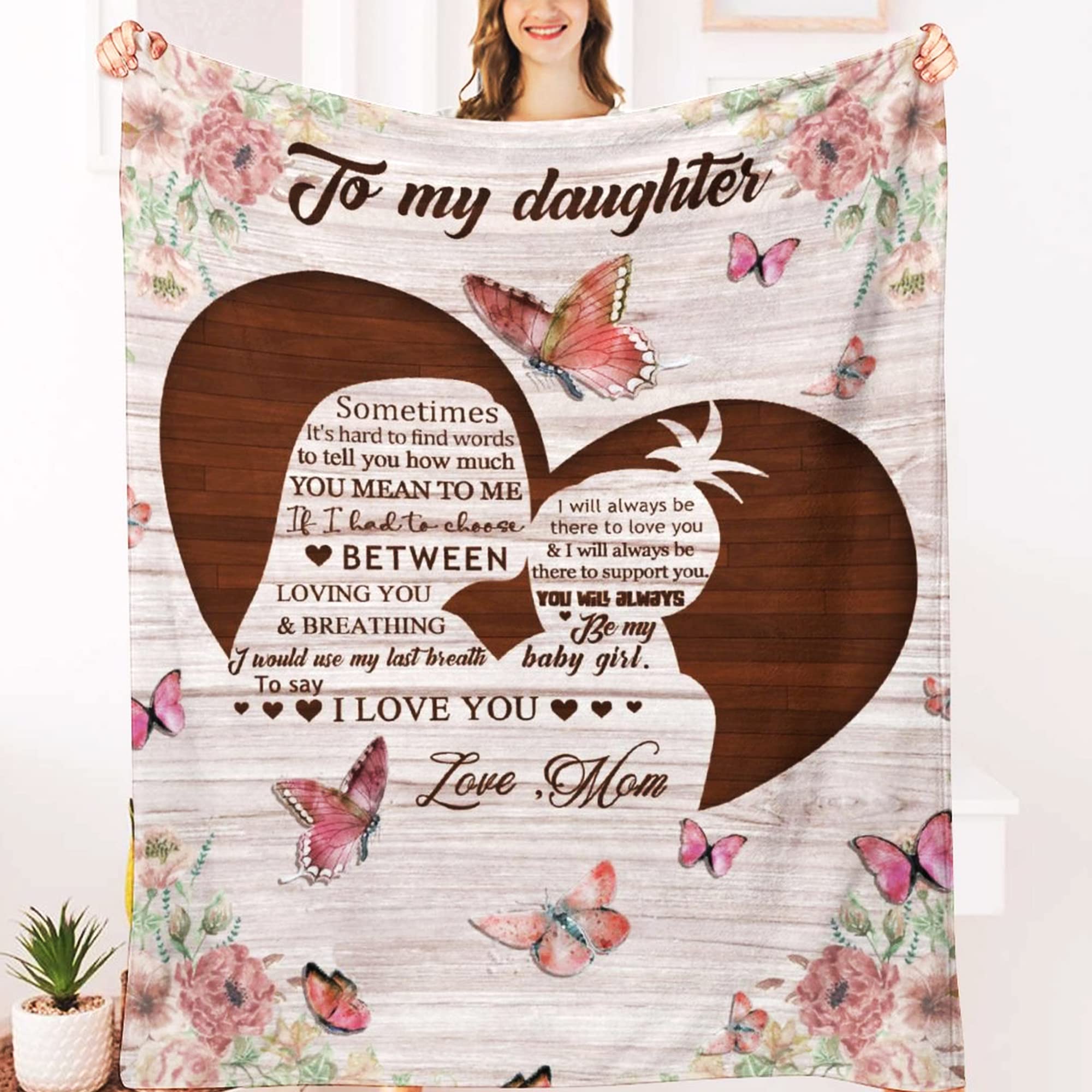Personalized Butterfly Print Fleece Blanket for Daughter from Mom - Large 120