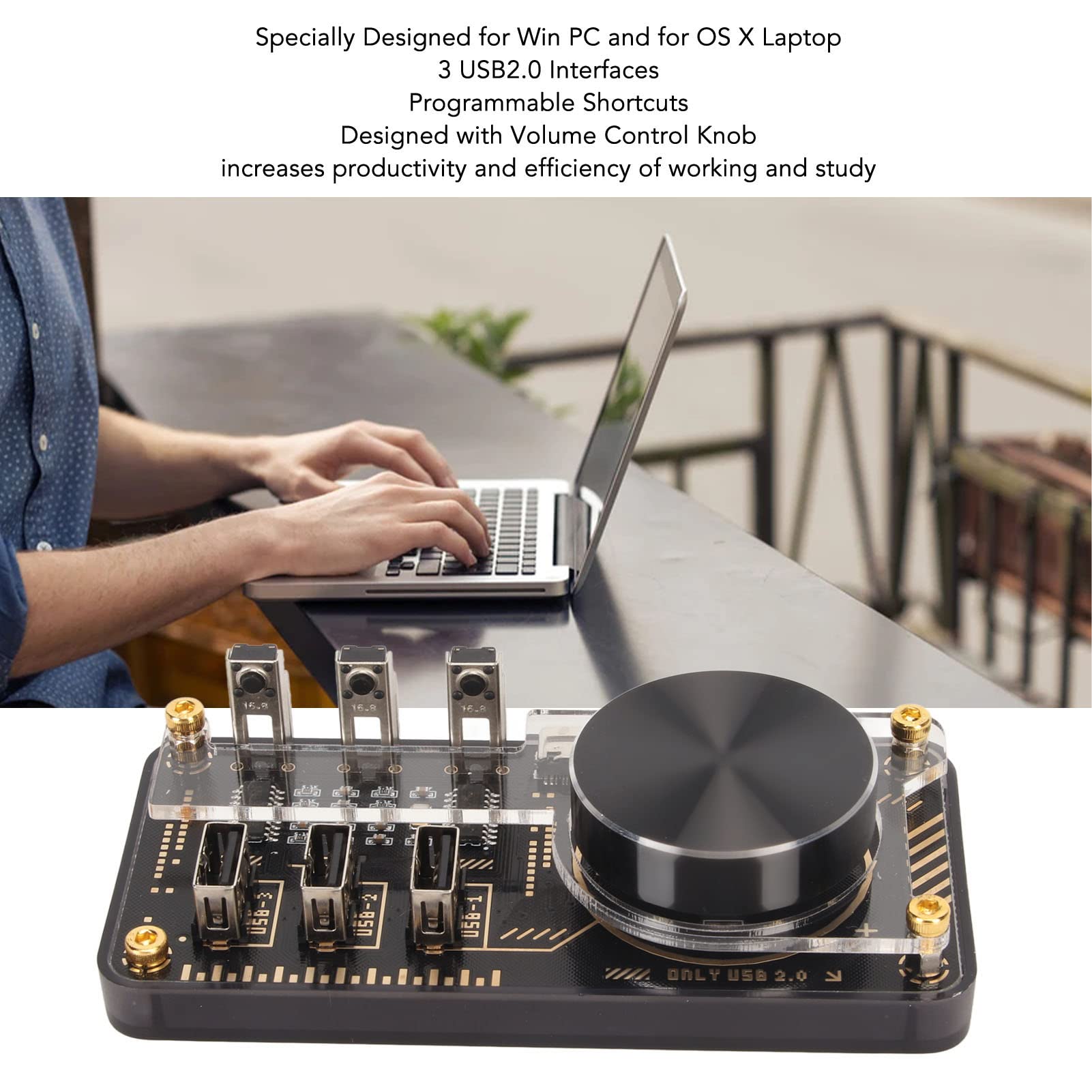 Programmable USB C Docking Station with 3 USB Ports & Volume Knob for Laptop PC - Home & Office Use
