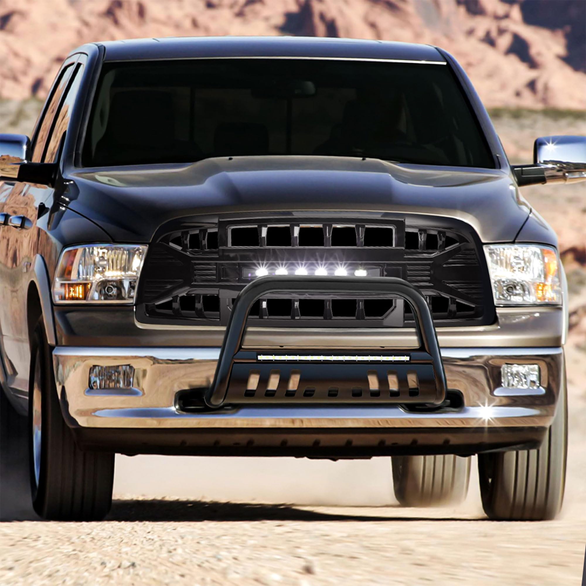 2009-2012 Dodge Ram 1500 Off-Road Grille with LED Lights | Glossy Black Armor Grille Replacement | Enhanced Front End Protection for Truck Enthusiasts | Perfect for Off-Roading, Truck Shows & Daily Driving