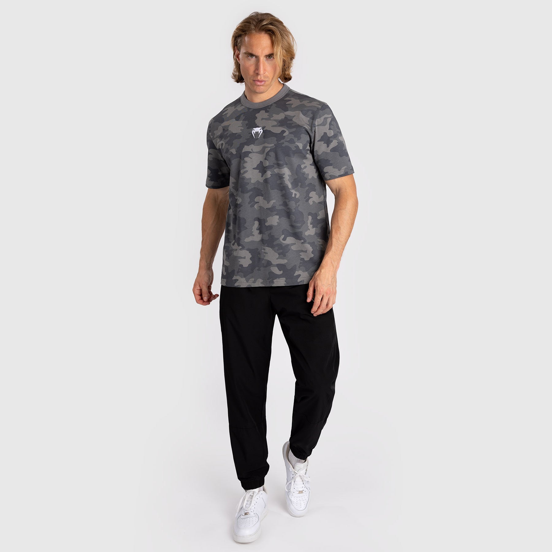 Venum Vortex XL Men's T-Shirt - Anthracite Camo Print MMA & Training Shirt for Combat Sports & Gym Workouts