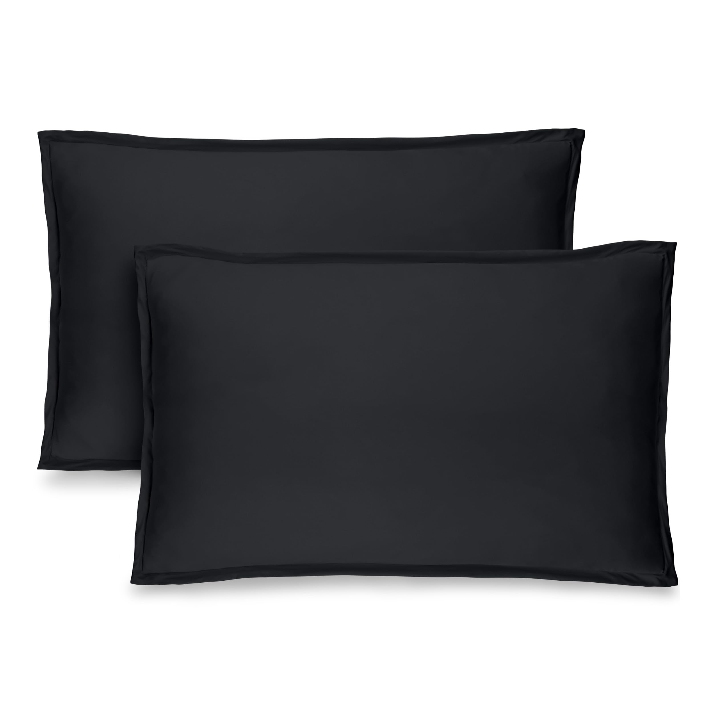 Bare Home King Pillow Sham Covers - Set of 2 Ultra-Soft 1800 Thread Count Microfiber Pillowcases - Double Brushed Luxury Bedding for King Size Pillows (Black) - Perfect for Master Bedroom, Guest Room & Hotel Style Decor