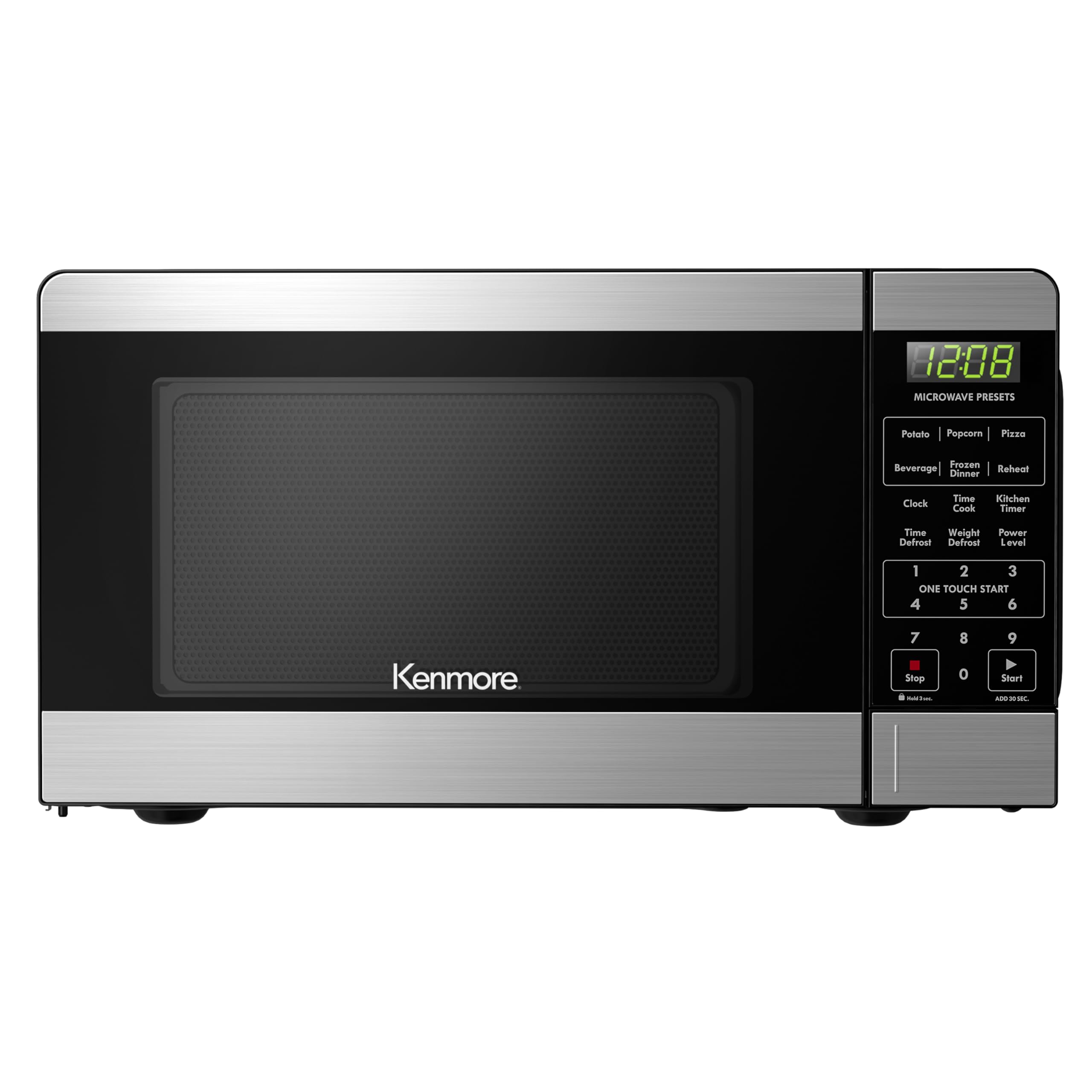 Kenmore KMCMV207S2-07 0.7 Cu Ft Stainless Steel Countertop Microwave with 6 Auto-Preset Menus, Child Lock, Defrost & Express Cooking - Perfect for Small Kitchens, Dorms & Office Break Rooms