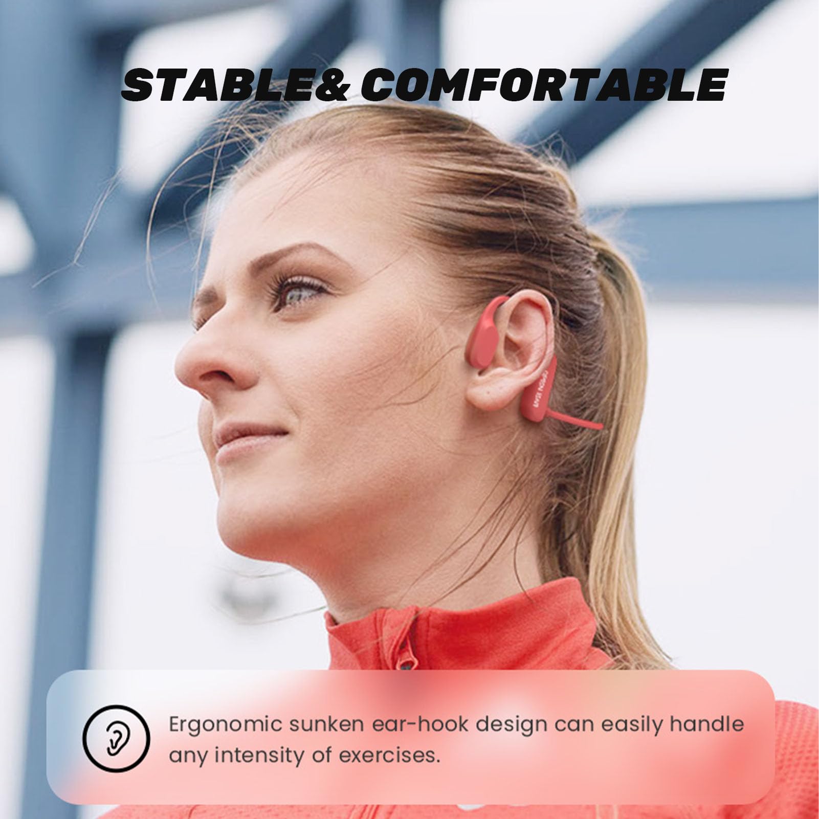 Loluka Open Ear Bone Conduction Bluetooth Headphones - Wireless Sports Headset with Reflective Safety Design, IPX5 Waterproof & Sweatproof for Running, Cycling, Workout - Night Use & Fitness Activities (Blue)