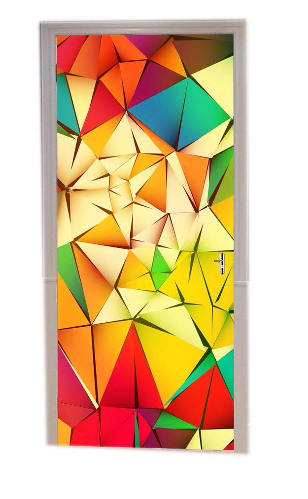 3D Geometric Triangle Polygonal Colorful Abstract Art Wall Decals - Eco-Friendly Removable Vinyl Wallpaper, Door Stickers & DIY Posters for Home, Office, Nursery Decor | Perfect for Bedroom, Living Room, Kids Room Wall Art