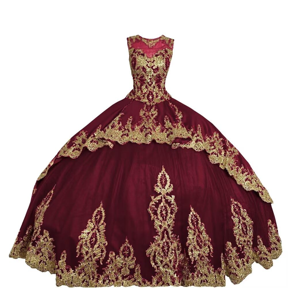 Elegant Gold Applique Quinceañera Dress with Princess Cap Sleeves | Jewel-Embellished Prom Ball Gown for Sweet 16 | 2025 Collection | Perfect for Quinceañeras, Prom Nights & Formal Dances