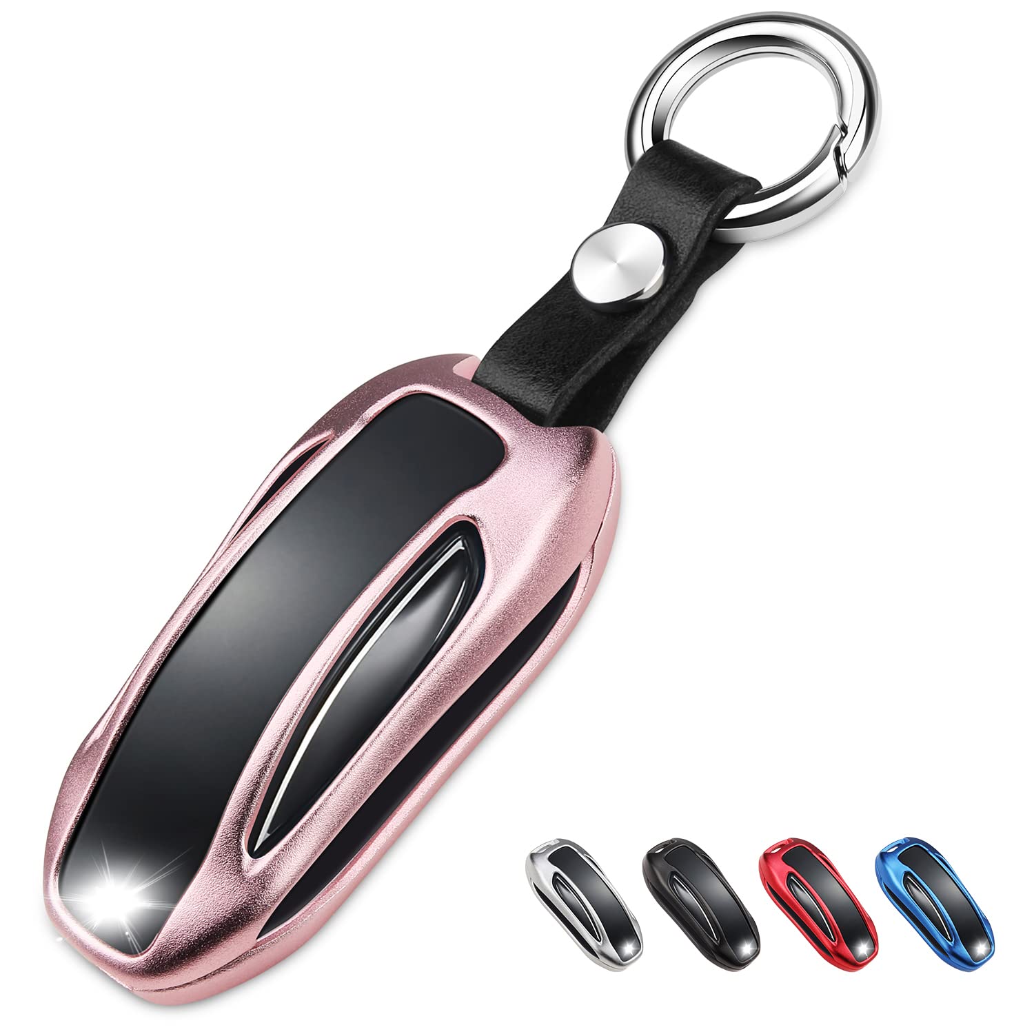 QBUC Tesla Key Fob Cover with Keychain - Compatible with Model X Keyless Entry Protection Case | Smart Remote Accessories (Pink) | Perfect for Daily Use, Travel & Car Protection