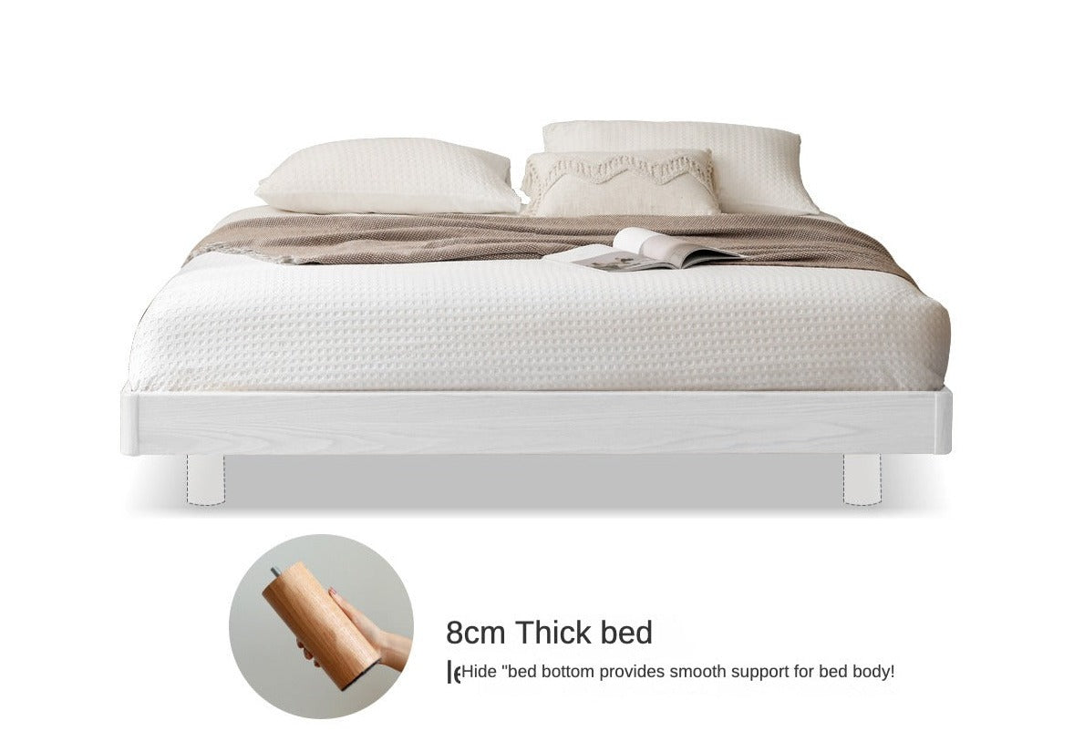 Solid Oak Wood Floating Platform Bed - No Headboard Modern Minimalist Bed Frame with LED Lights for Bedroom, Guest Room, or Studio Apartment