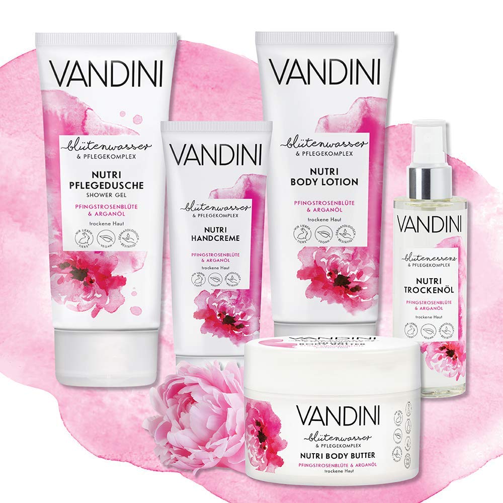 VANDINI Peony & Argan Oil Nourishing Body Lotion for Dry Skin - Vegan, Silicone-Free, Paraben-Free & Mineral Oil-Free Moisturizer (2x 200ml) - Perfect for Daily Hydration & Sensitive Skin Care