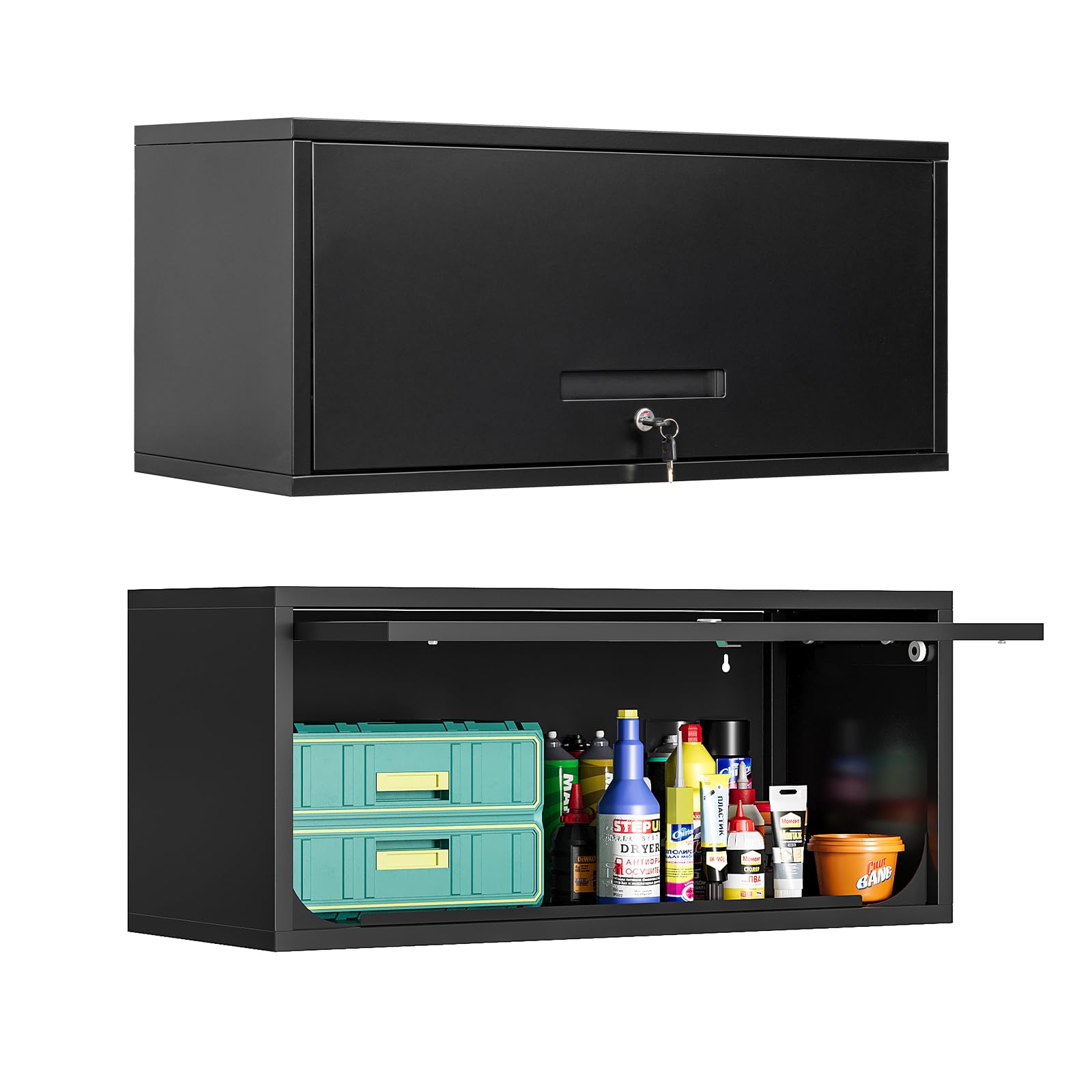 MIIIKO Wall Mounted Metal Cabinet with 1 Door - Floating Storage Organizer for Garage Tools, Home Office Supplies, Kitchen & Pantry Items - Perfect for Small Space Organization in Workshop, Utility Room or Laundry Area