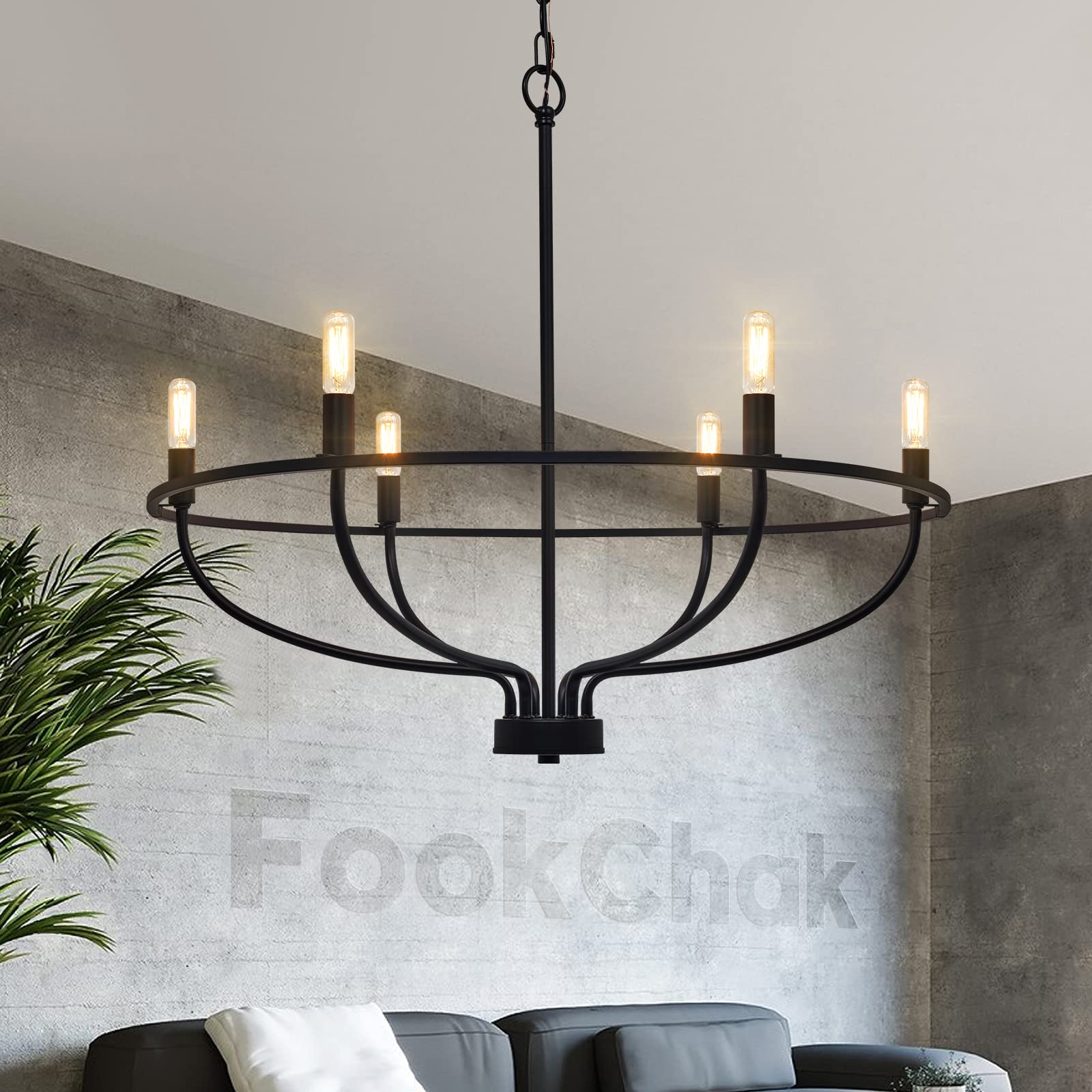 6-Light Farmhouse Black Chandelier - Modern Metal Candle Hanging Light Fixture for Dining Room, Bedroom, Kitchen, Living Room & Entryway - 28.54 Inch Rustic Ceiling Lighting - Perfect for Farmhouse Decor, Wedding Venues & Cozy Home Ambiance