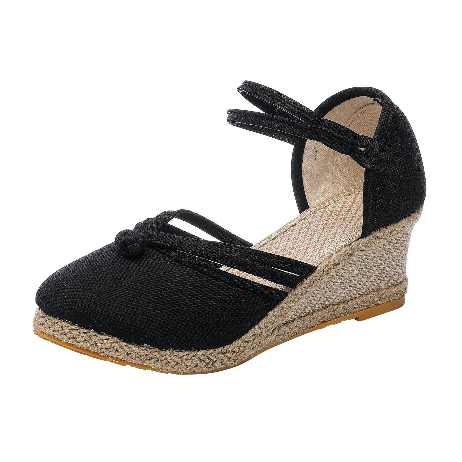 ZSWWang Women's Linen Platform Wedge Sandals - Fashionable Braided Buckle Breathable Summer Shoes for Women | Perfect for Beach, Vacation, and Casual Outings