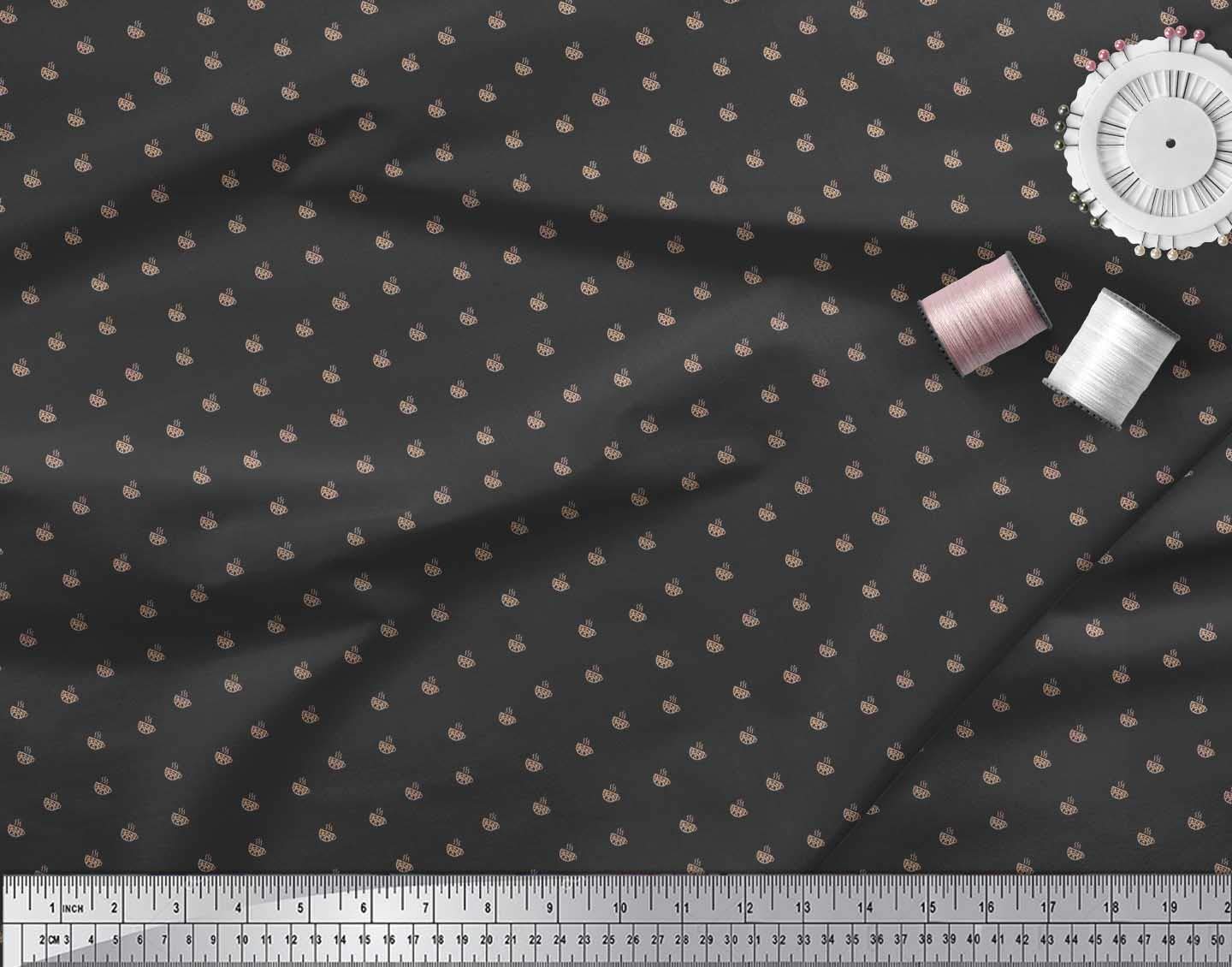 Soimoi Black Cotton Voile Fabric by The Yard - 56 Inch Wide - Tea Cup Print Shirting Material for Dressmaking & DIY Projects - Perfect for Tea Time Dresses, Curtains, and Home Decor