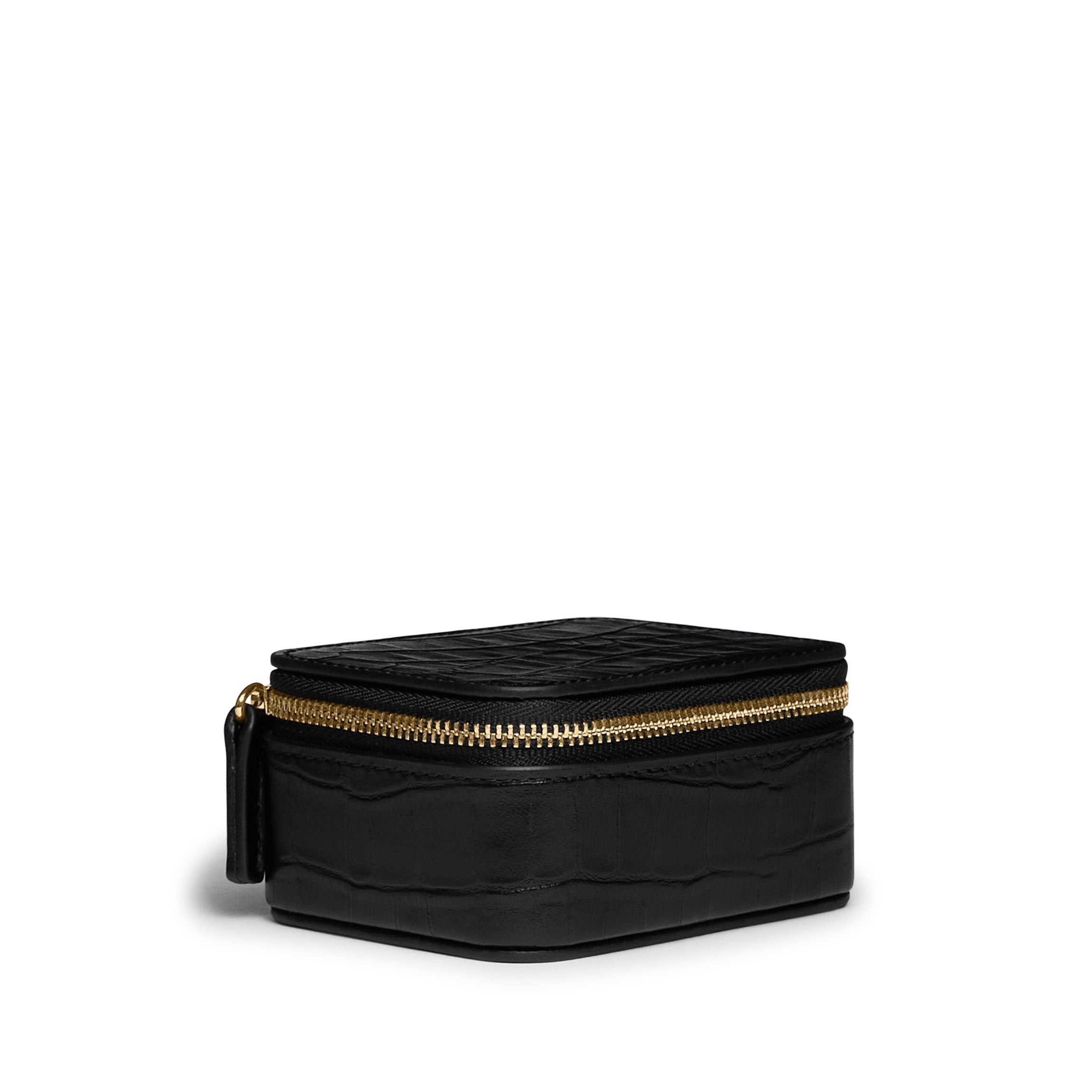 Elegant Black Crocodile Leather Jewelry Ring Box - Perfect for Engagement, Wedding, and Gift Presentation