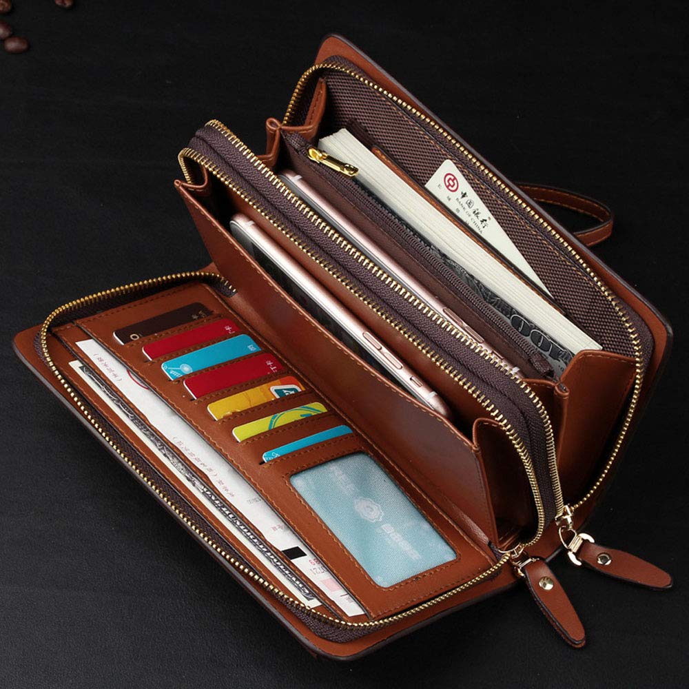 Men's Large Long Leather Clutch Wallet - RFID Blocking Travel Passport Holder & Business Card Organizer with Phone Pocket | Perfect for Business Trips, Daily Commute and Secure Travel Essentials Storage