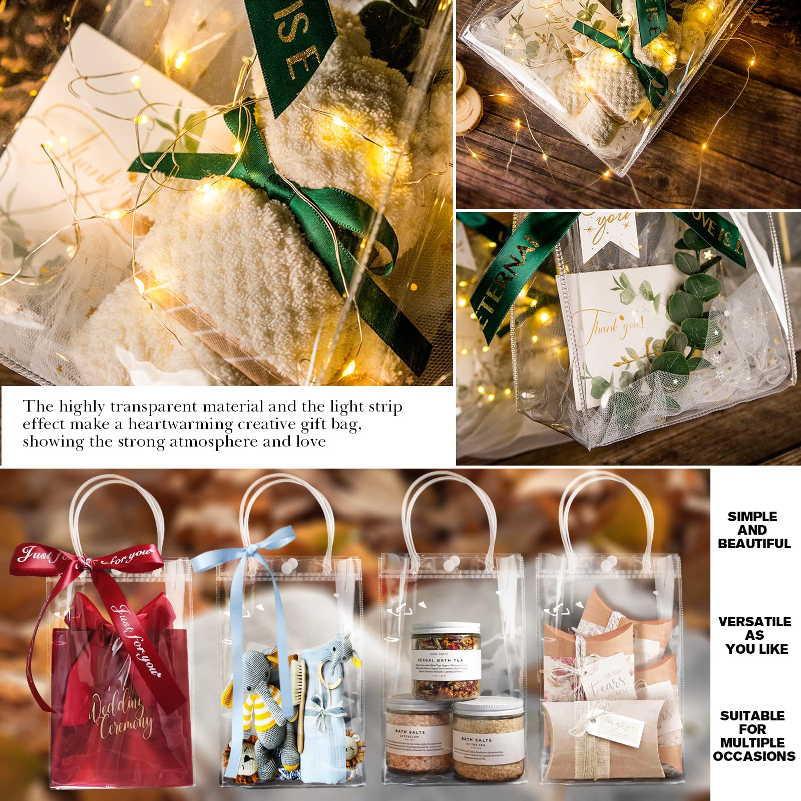 BadenBach 20-Pack Large Clear Gift Bags with Handles, 9.8