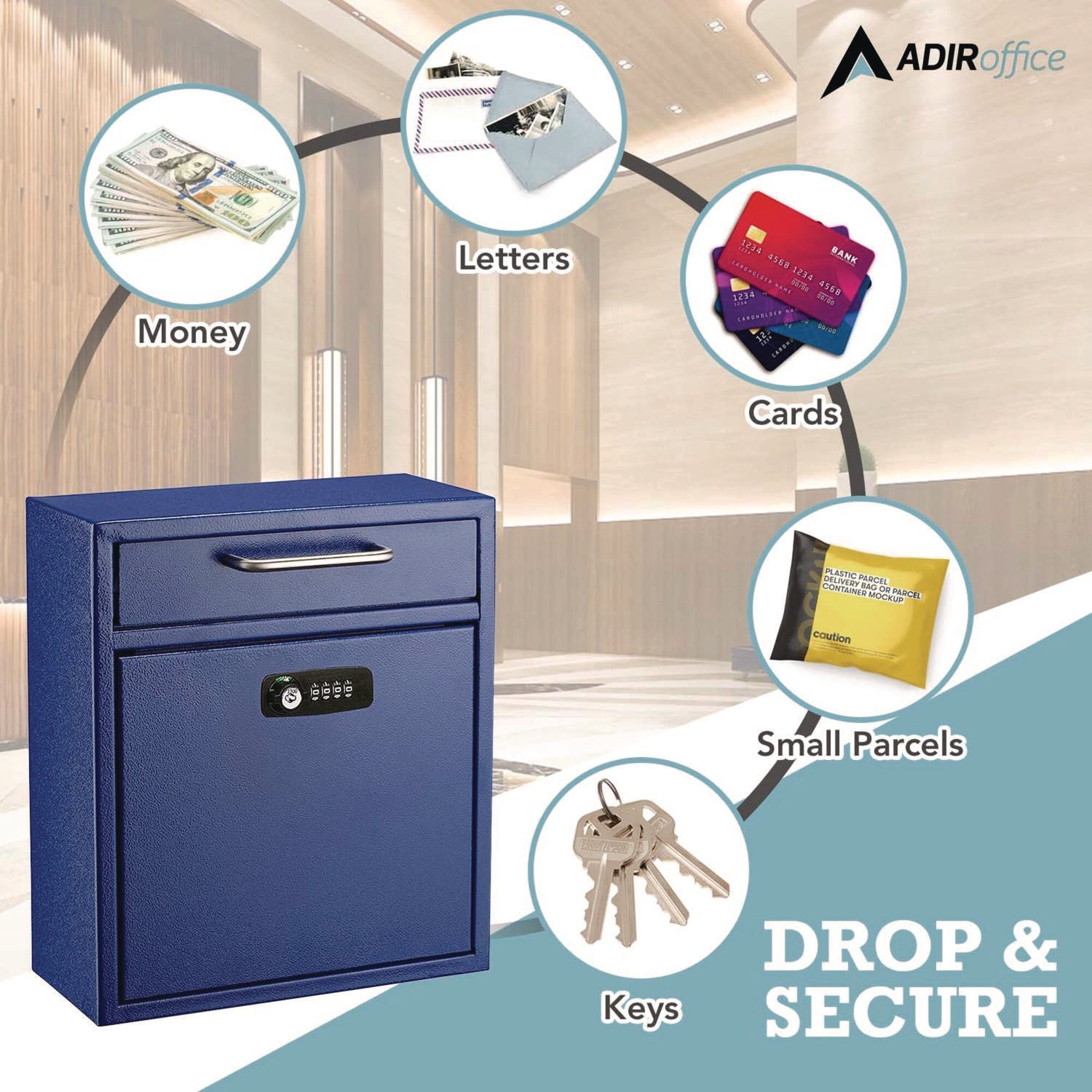 Secure Wall Mounted Locking Mailbox with Key & Combination Lock - Medium Drop Box for Home & Office (10.51