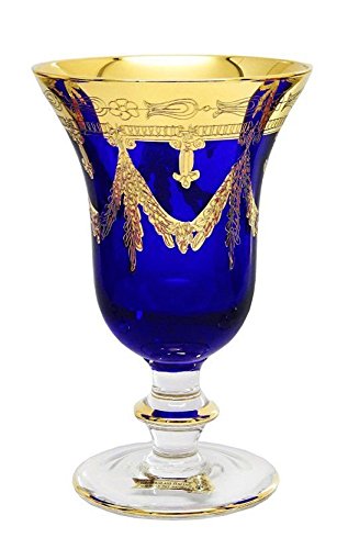 Premium Set of 2 Crystal Wine Glasses - 24K Gold-Plated Blue Goblets for Elegant Dining & Special Occasions | Perfect for Champagne, Cocktails & Wedding Toasts