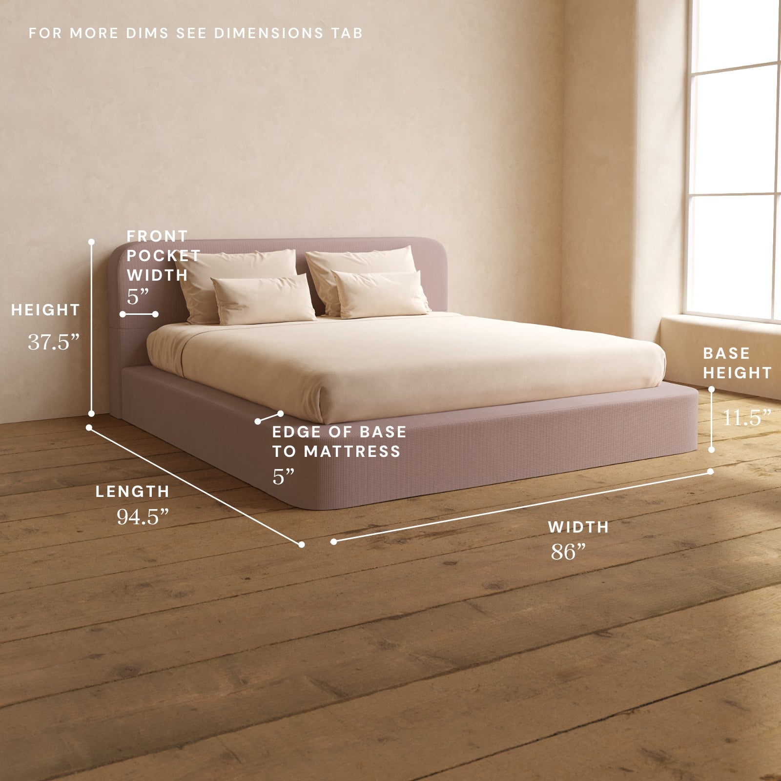 King Upholstered Platform Bed with Headboard - Modern Mizu Weave Design in Sakura Pink | Queen Size Bed Frame for Master Bedroom & Guest Room | Elegant Upholstered Bed for Home Decor