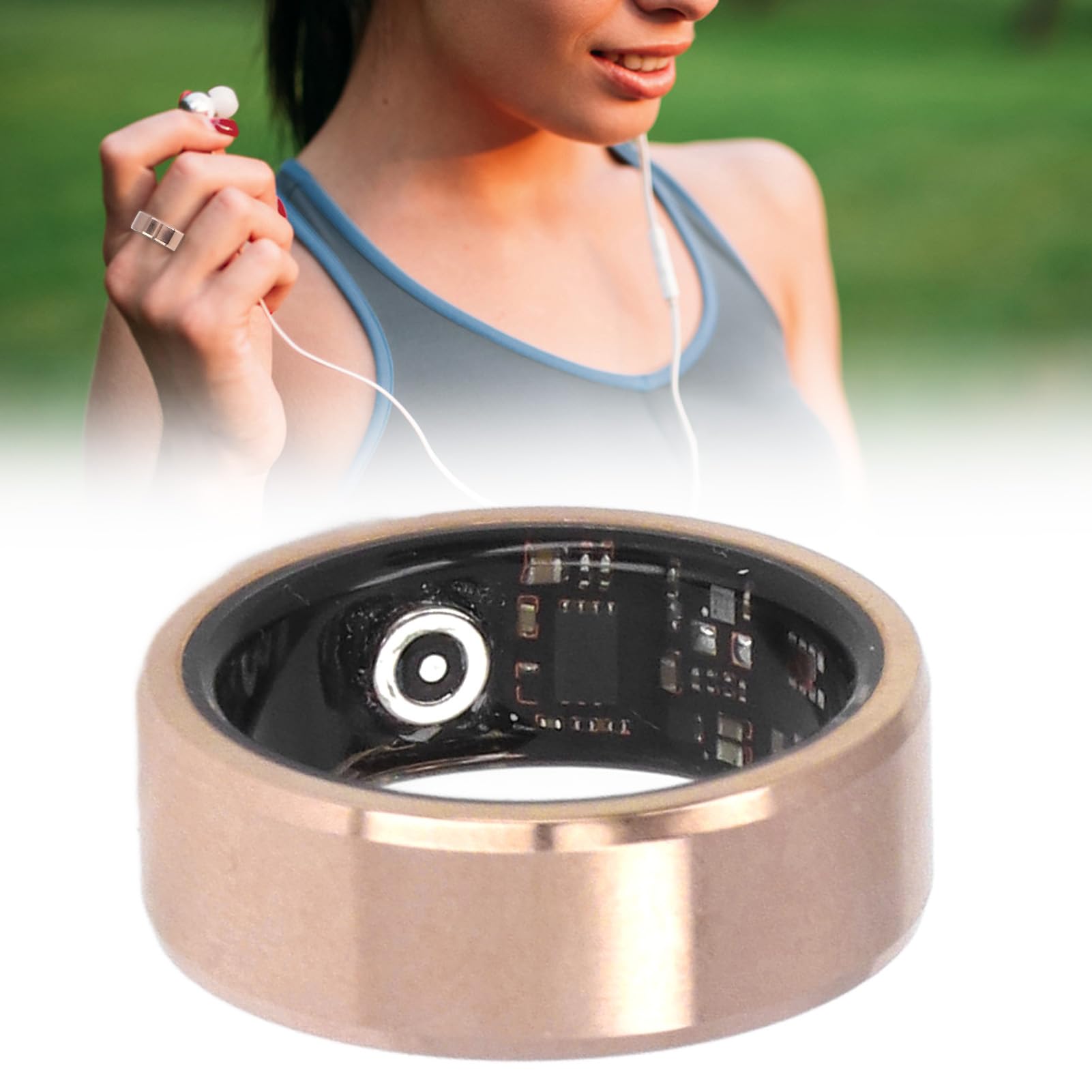Smart Ring with Health & Sleep Monitoring, Step Counter, IP68 Waterproof Fitness Tracker, Gold Sports Ring with Charging Cable - Perfect for Workouts, Sleep Tracking & Daily Activity Monitoring