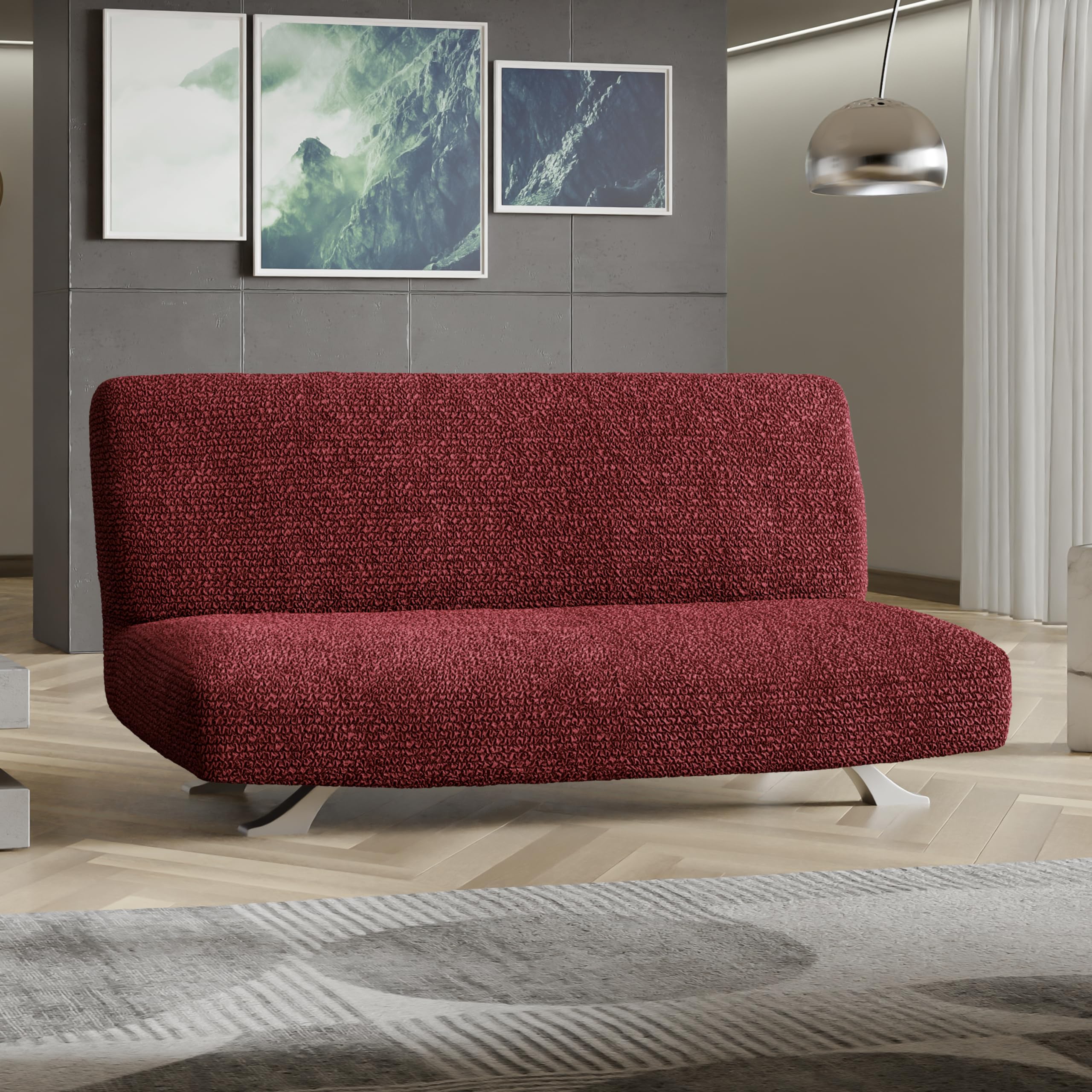 PAULATO BY GA.I.CO. Stretch Futon Cover - Armless Sofa Bed Slipcover Without Armrest - Soft Microfiber Fabric - 1-Piece Form Fit for Kids & Pets - Burgundy - Perfect for Living Room, Dorm, or Guest Room