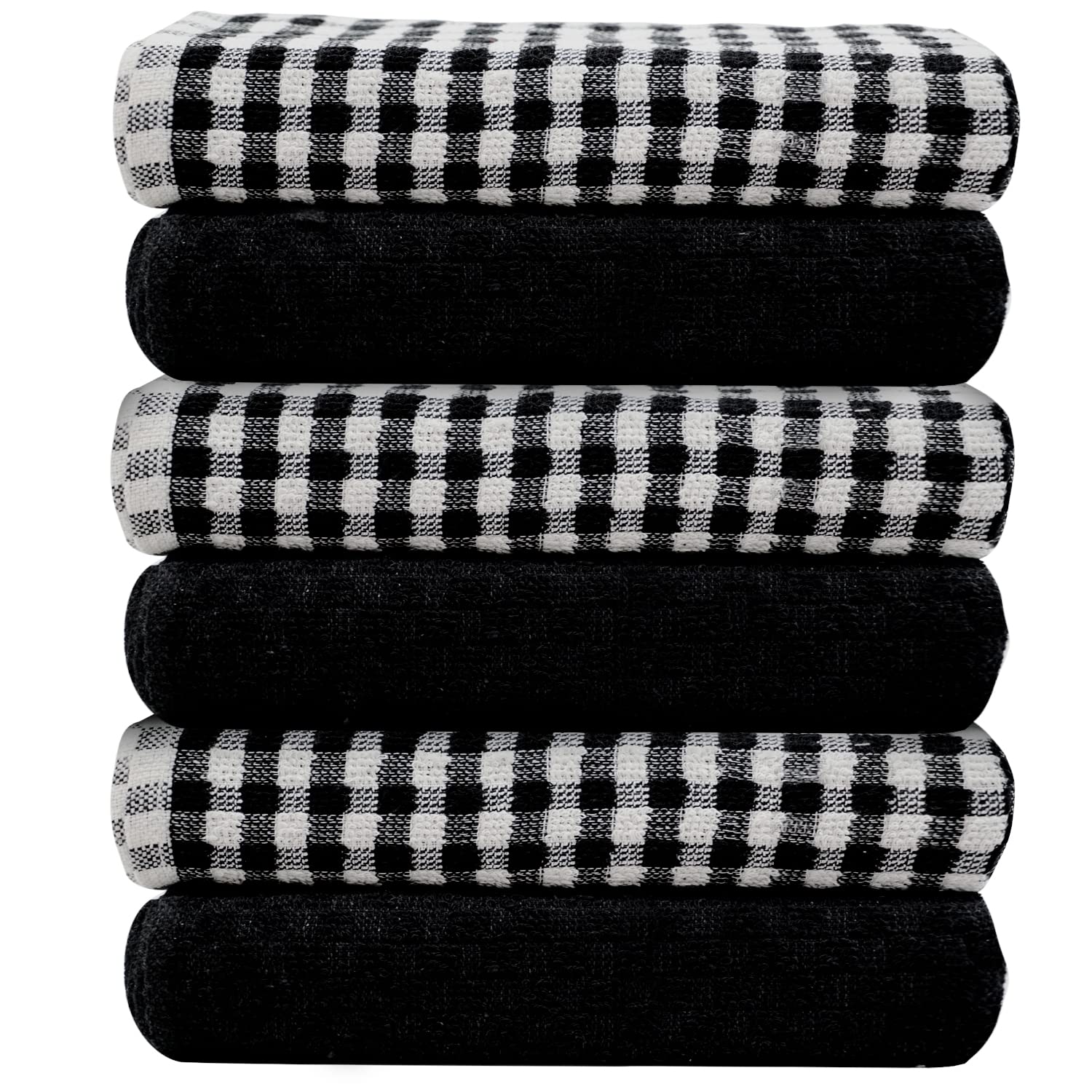 Casabella 6-Pack Premium Cotton Terry Kitchen Tea Towels - Super Soft, Highly Absorbent Dish Towels & Bar Towels Set (Black) - Perfect for Drying Dishes, Cleaning Countertops & Bar Use