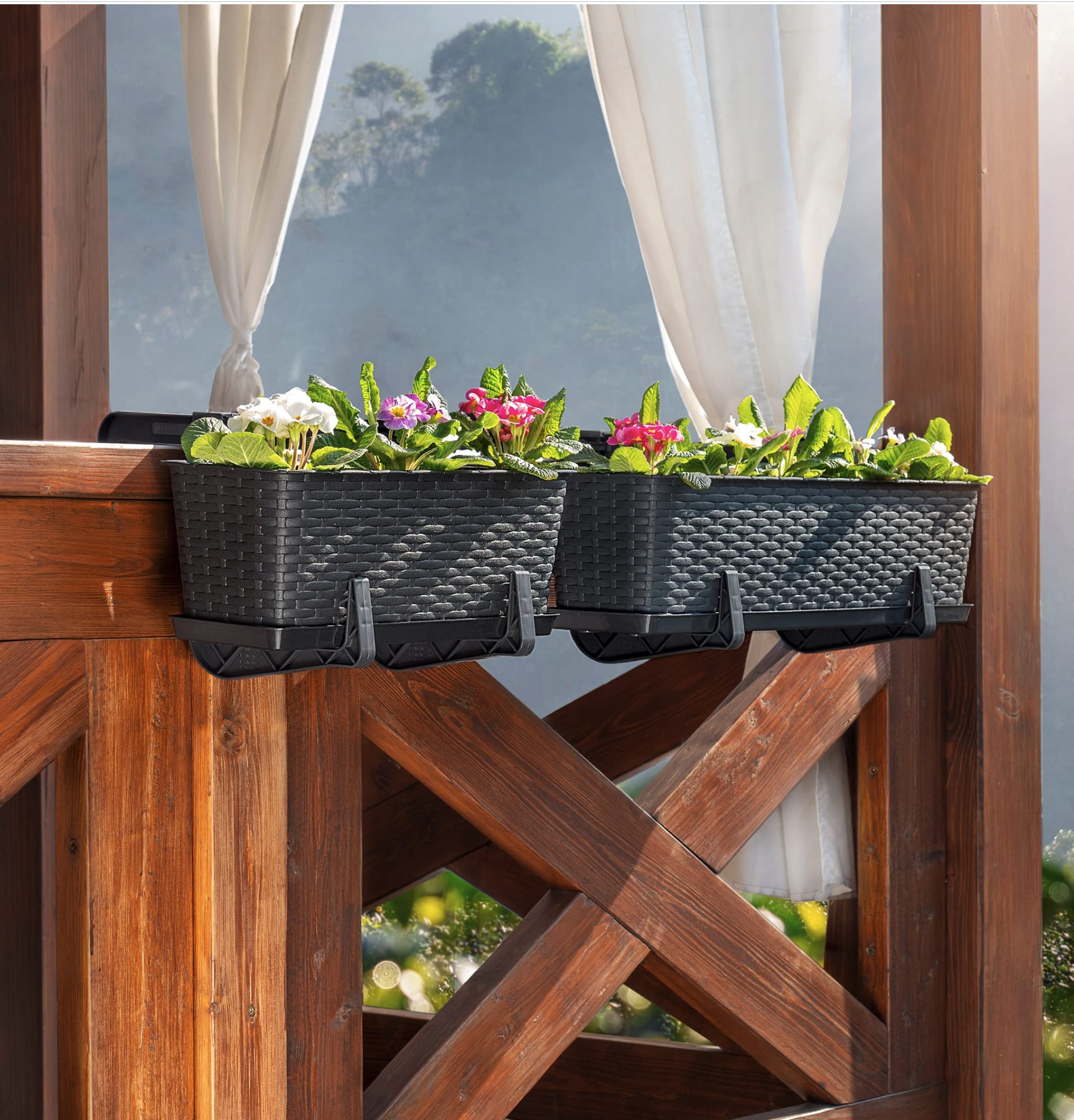Dunes Clamp-on Universal Fit Adjustable Planter Box Rail Brackets for Balcony Fence - Fits x-x