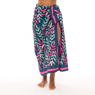 Royal Blue Neon Leaves Swim Sarong - Lightweight Beach Cover Up for Women, Tropical Vacation Pareo, Poolside Wrap, Summer Boho Fashion Accessory