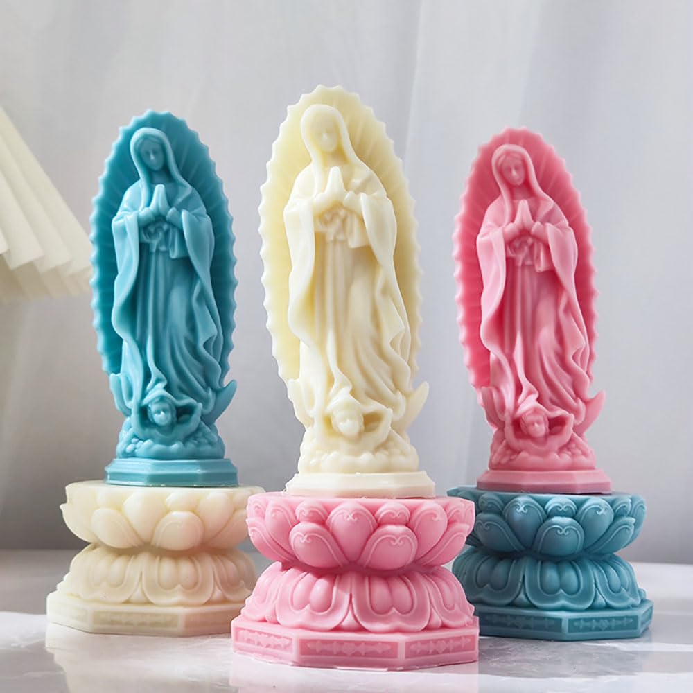 Virgin Mary Silicone Mold for Candle Making - Religious Virgin Mary Statue Candle Wax Mold, Resin, Concrete & Plaster Casting - DIY Home Decor & Church Altar Supplies