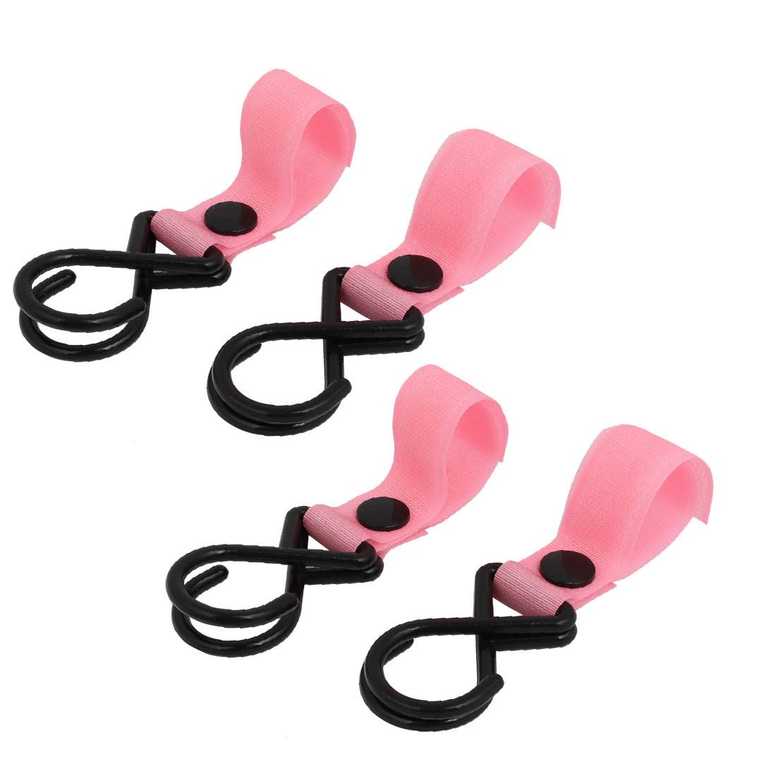 4-Pack 11lb Capacity Adjustable Stroller Hooks with Secure Loop Closure - Pink | Perfect for Baby Strollers, Shopping Carts & Grocery Bags Organization