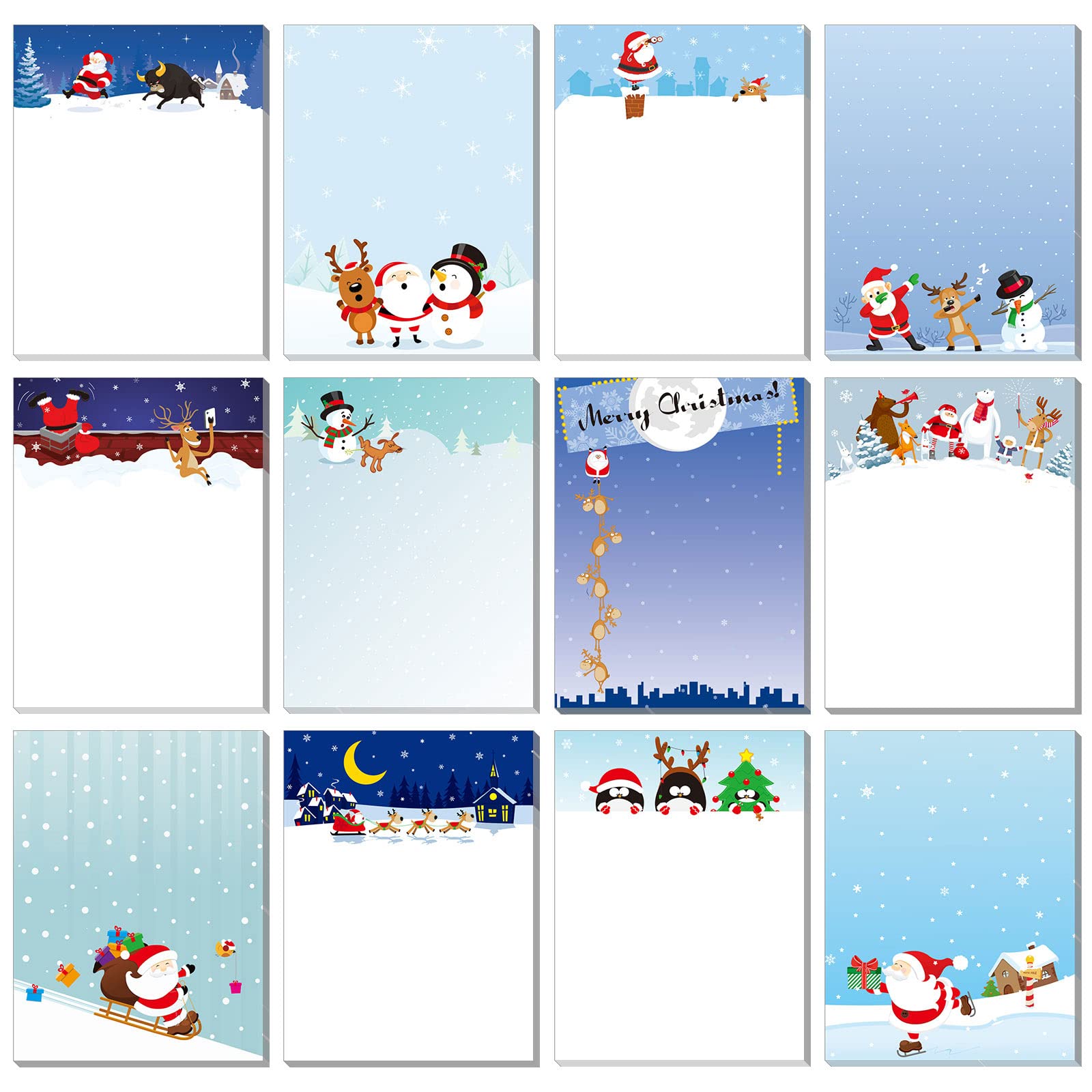 Marspark 12-Pack Funny Christmas Notepads - 3x4 Inch Santa & Snow Scene Sticky Notes - Holiday Memo Pads for Office, School, Gift Wrapping & Festive Decorations