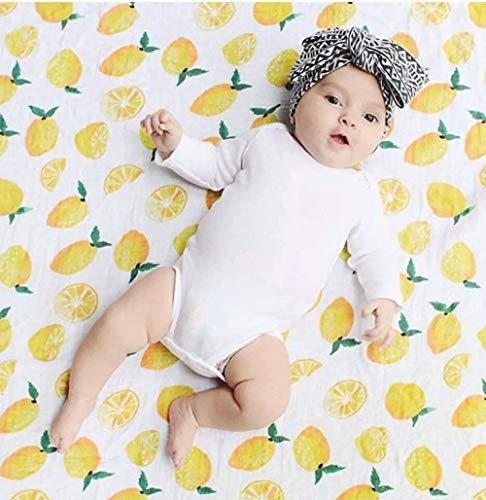 Hopiumy Newborn Baby Girl Swaddle Blanket & Headband Set - Soft Floral Printed Receiving Blanket (31.5x31.5 Inch) for Swaddling, Sleeping & Photo Props - Perfect for Newborn Photography, Baby Showers & Nursery Essentials (Lemon Yellow)