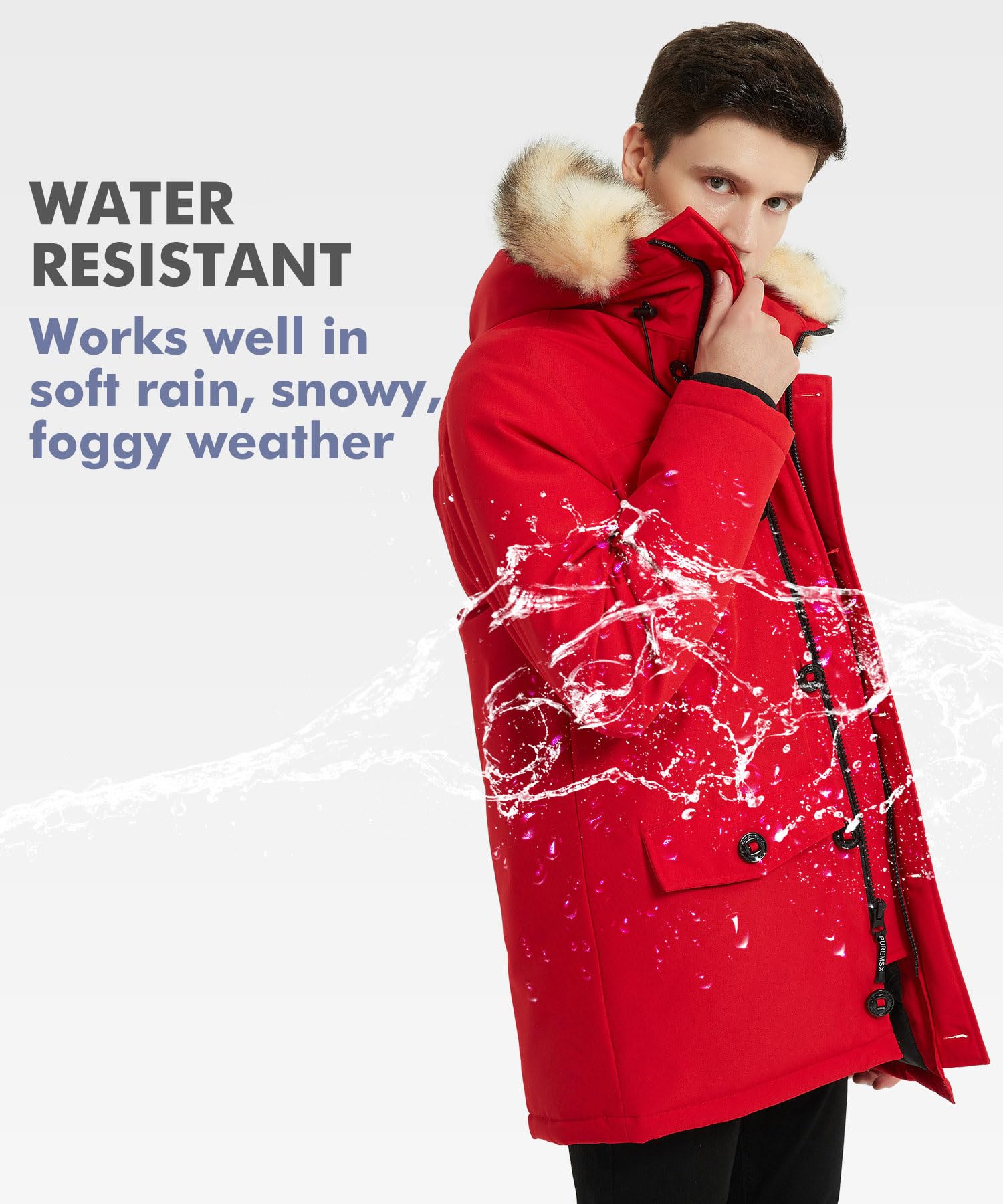 PUREMSX Men's Winter Jacket - Insulated Thick Warm Puffer Coat with Fur Hood for Extreme Cold Weather | Outdoor Activities, Snow Sports & Daily Winter Wear