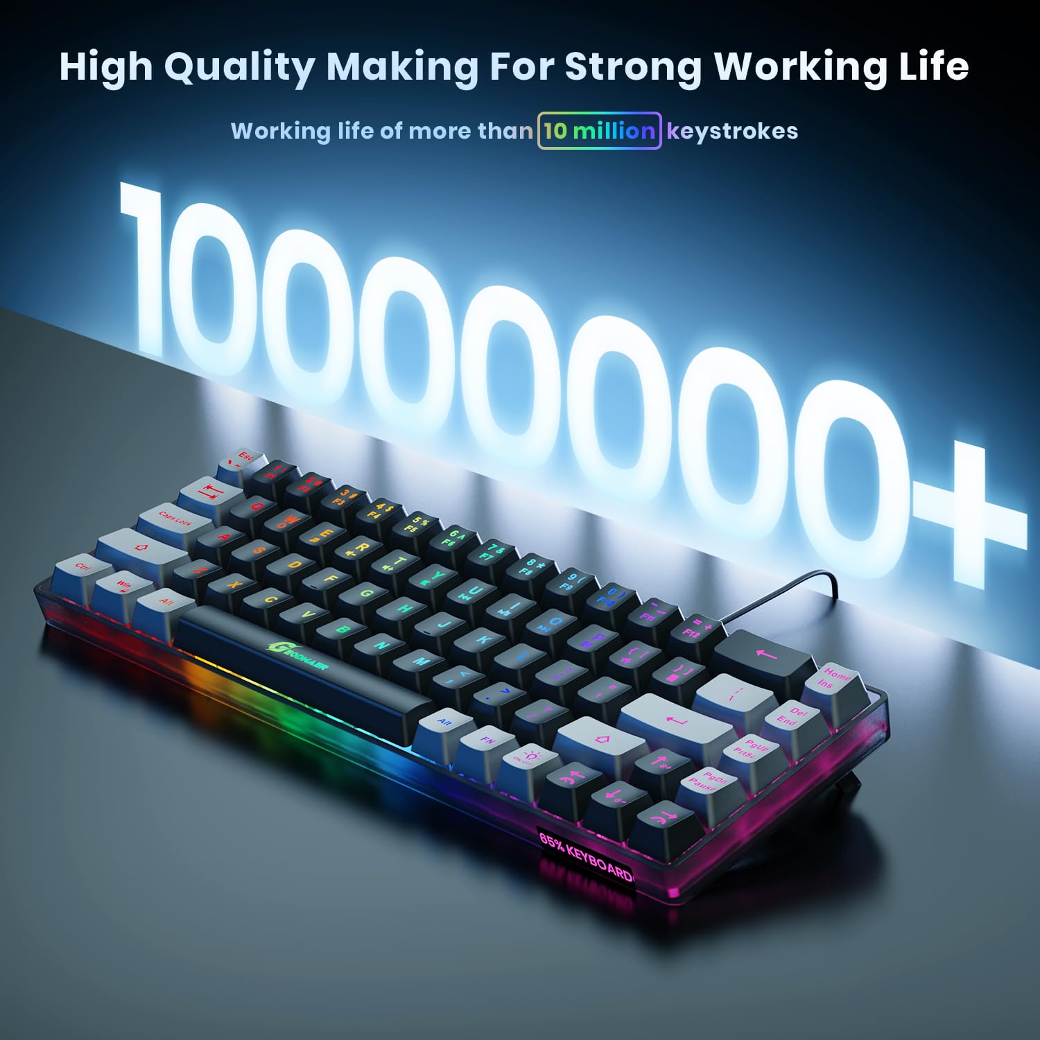 65% LED Gaming Keyboard - Compact 68 Keys, Anti-Ghosting for PC Gamers | Perfect for Esports & Office Work
