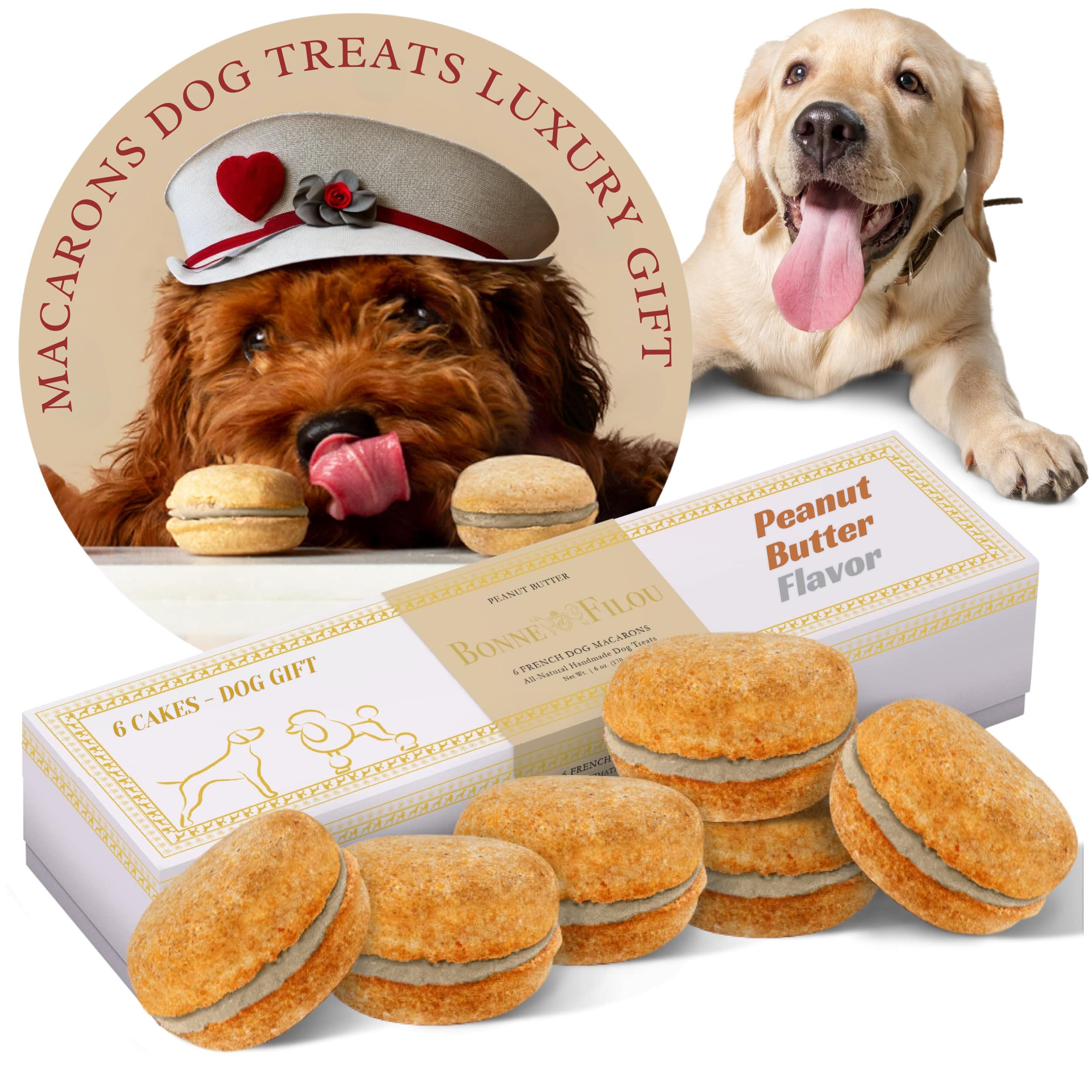 Bonne et Filou Gourmet Peanut Butter Cupcakes for Dogs – Healthy & Delicious Human-Grade Dog Treats – 6 Pack – Perfect for Training Rewards & Special Occasions
