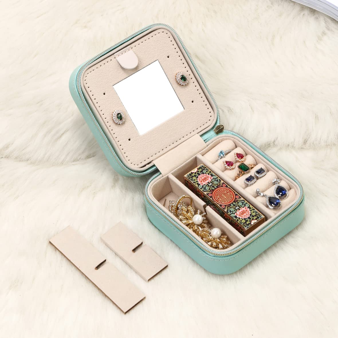 Portable Jewelry Travel Case with Mirror - Small Jewelry Organizer Box for Rings, Earrings, Necklaces | Compact Storage for Travel, Home & Gifts (Blue)