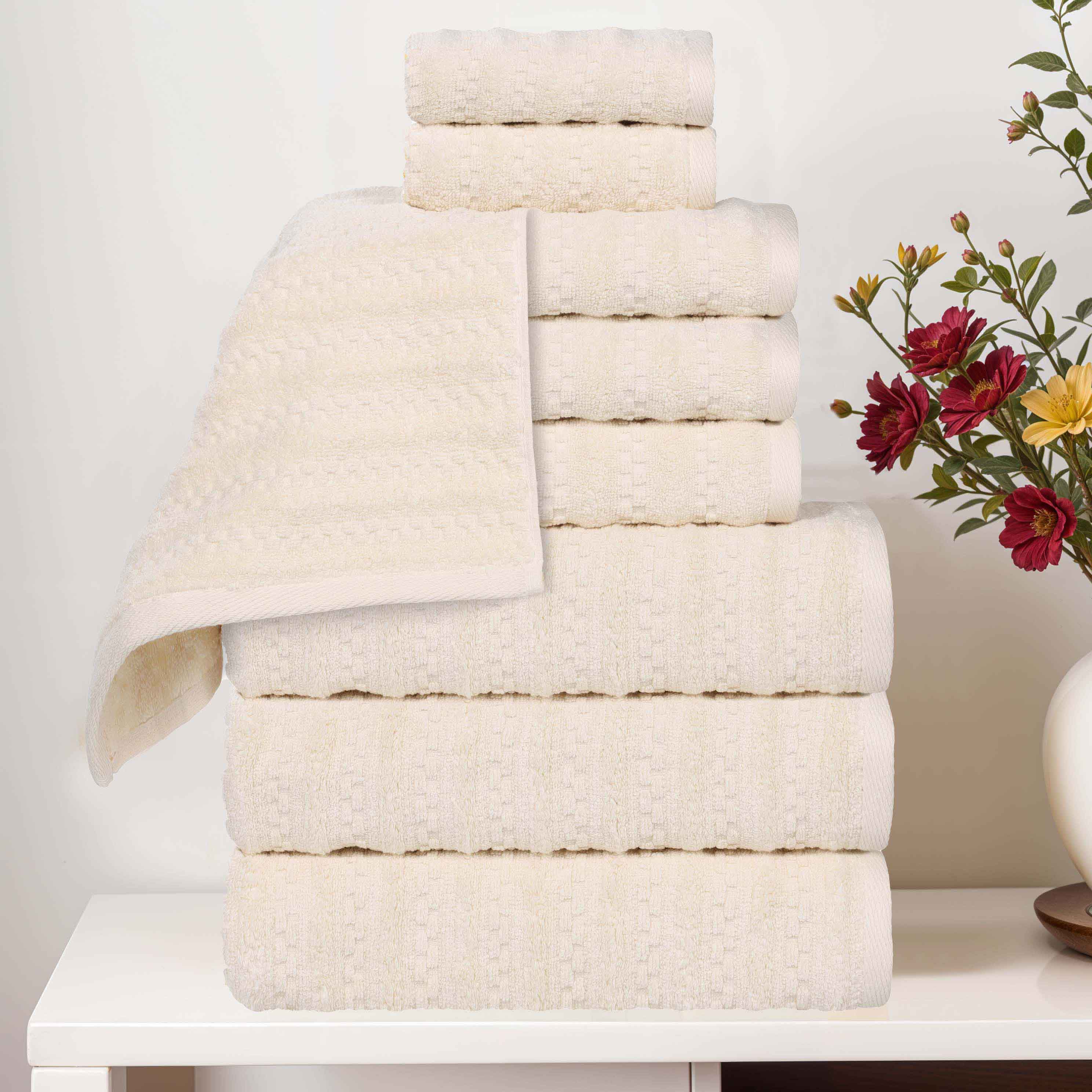Zuma Zero Twist Cotton Medium Weight Soft Absorbent 9-Piece Bath Towel Set | Premium Hotel-Style Luxury Towels for Spa, Bathroom & Beach