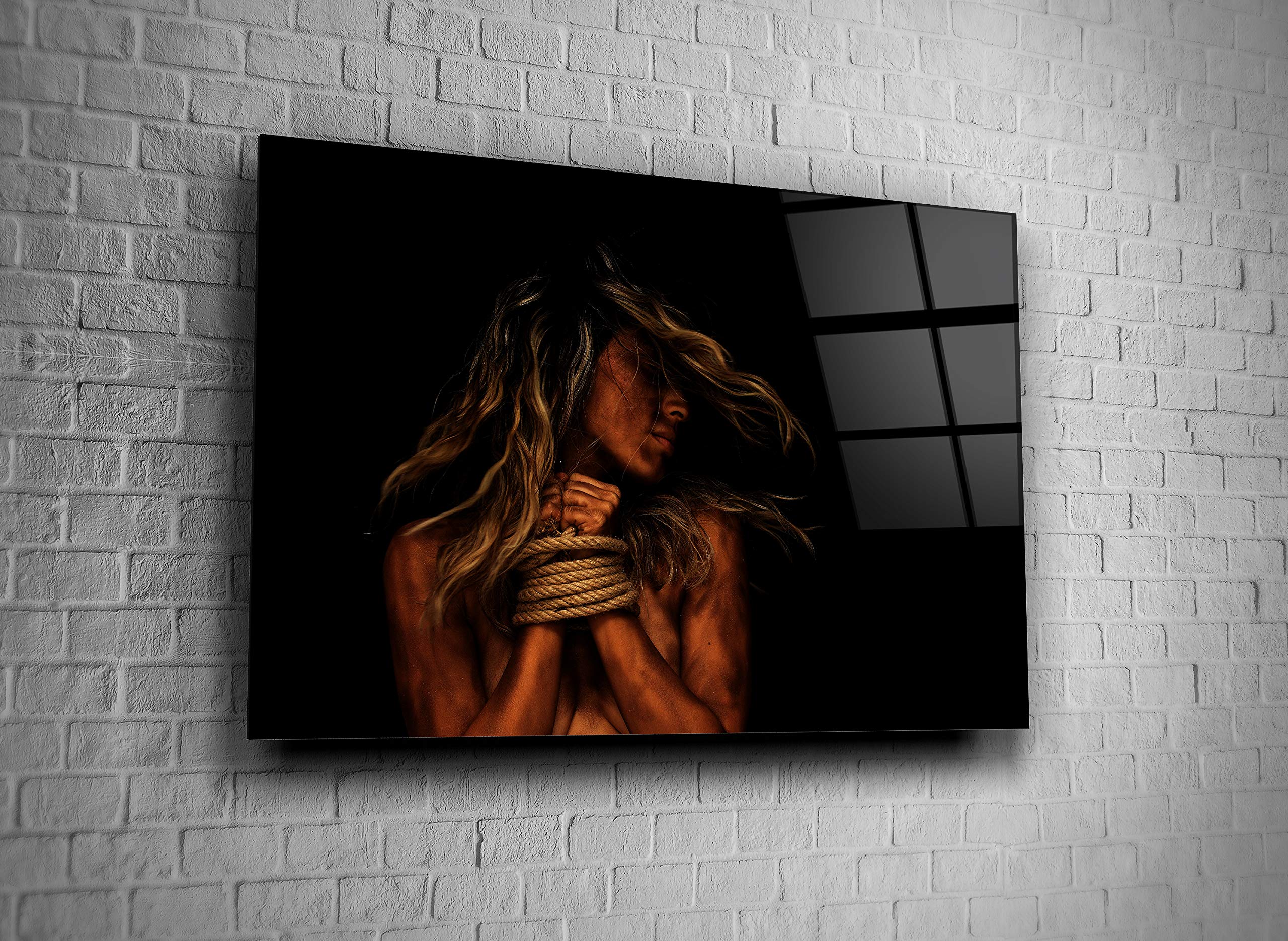BDSM Decor Print Tempered Glass Wall Art - Unique Tied Girl Design, Perfect for Home Decor & BDSM Enthusiasts - Ideal for Bedroom, Living Room, or Dungeon Decor