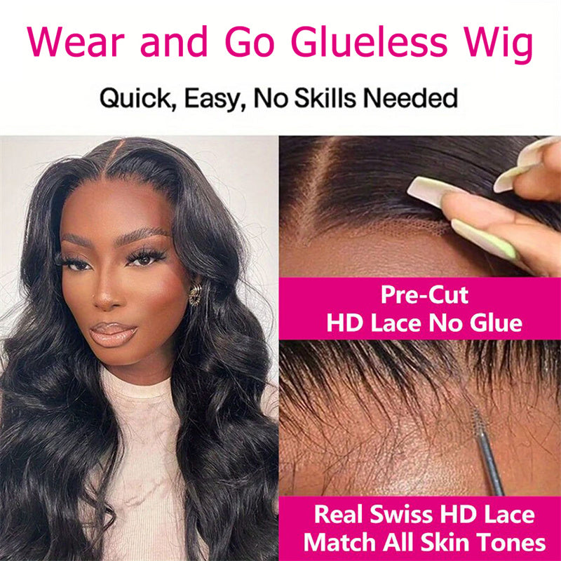 Eullair Wear Go Glueless Wig - Body Wave 6x4 5x5 Lace Wig with Pre Cut Lace & Pre Plucked Hairline - Beginner Friendly 3D Elastic Dome Cap - Perfect for Daily Wear, Cosplay, and Special Occasions