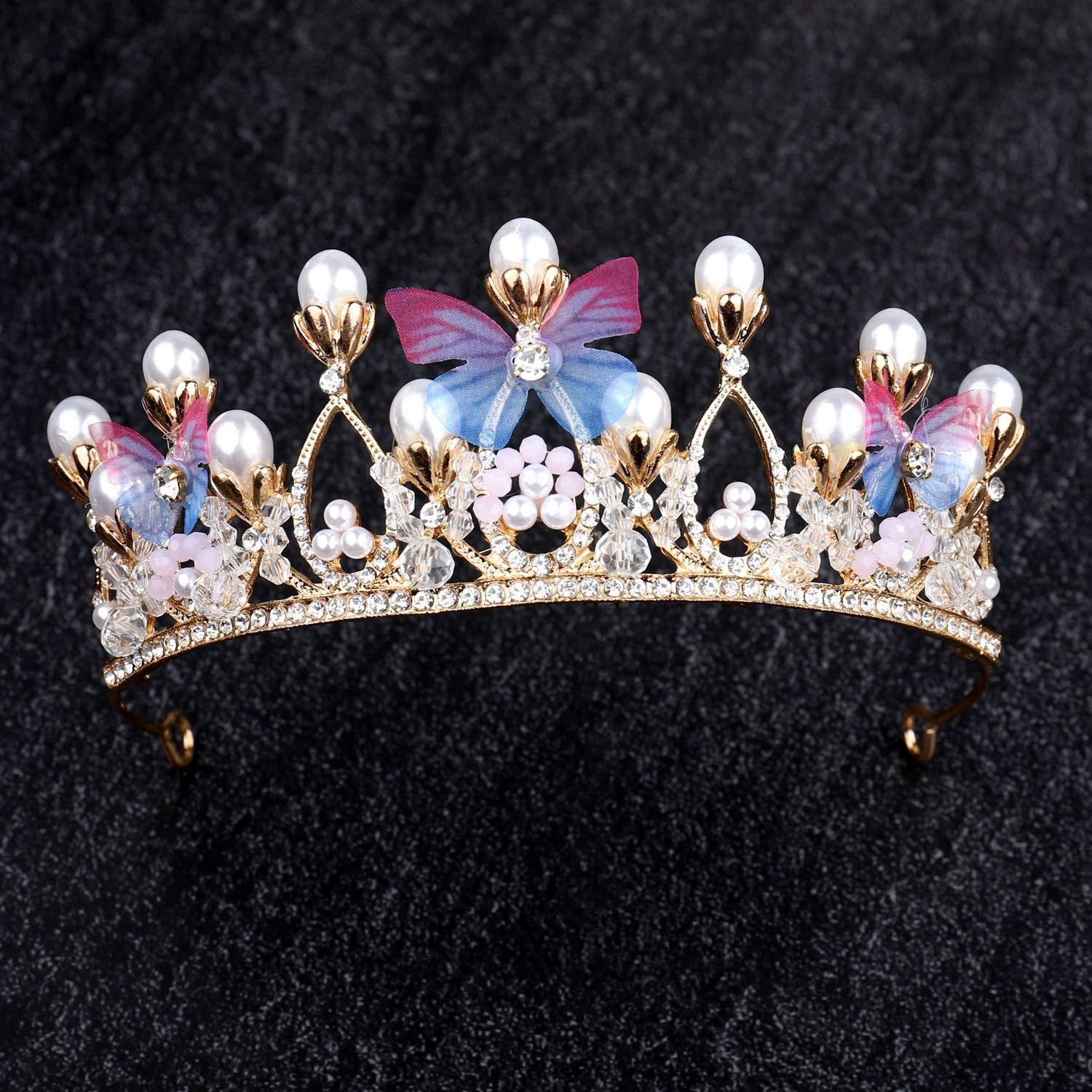 Sparkling Pink Crystal Tiara for Girls - Princess Costume Rhinestone Crown Headband for Weddings, Birthdays, Pageants & Dress Up | Perfect for Halloween, Christmas, Prom & Communion Parties | Elegant Hair Accessory & Cake Topper Gift
