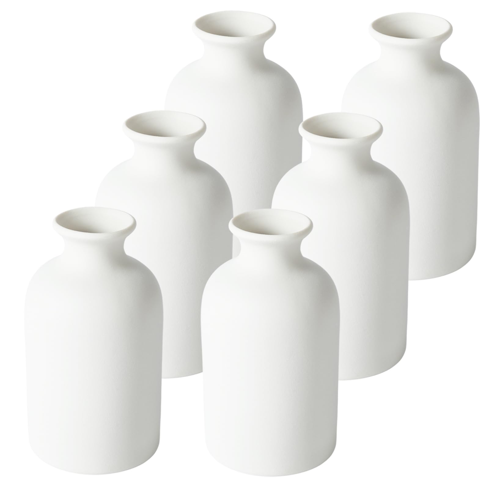6-Piece White Ceramic Vase Set - 5.6 Inch Boho Home Decor Vases for Centerpieces, Pampas Grass & Dried Flowers - Perfect for Dining Table, Wedding, Living Room & Farmhouse Decor
