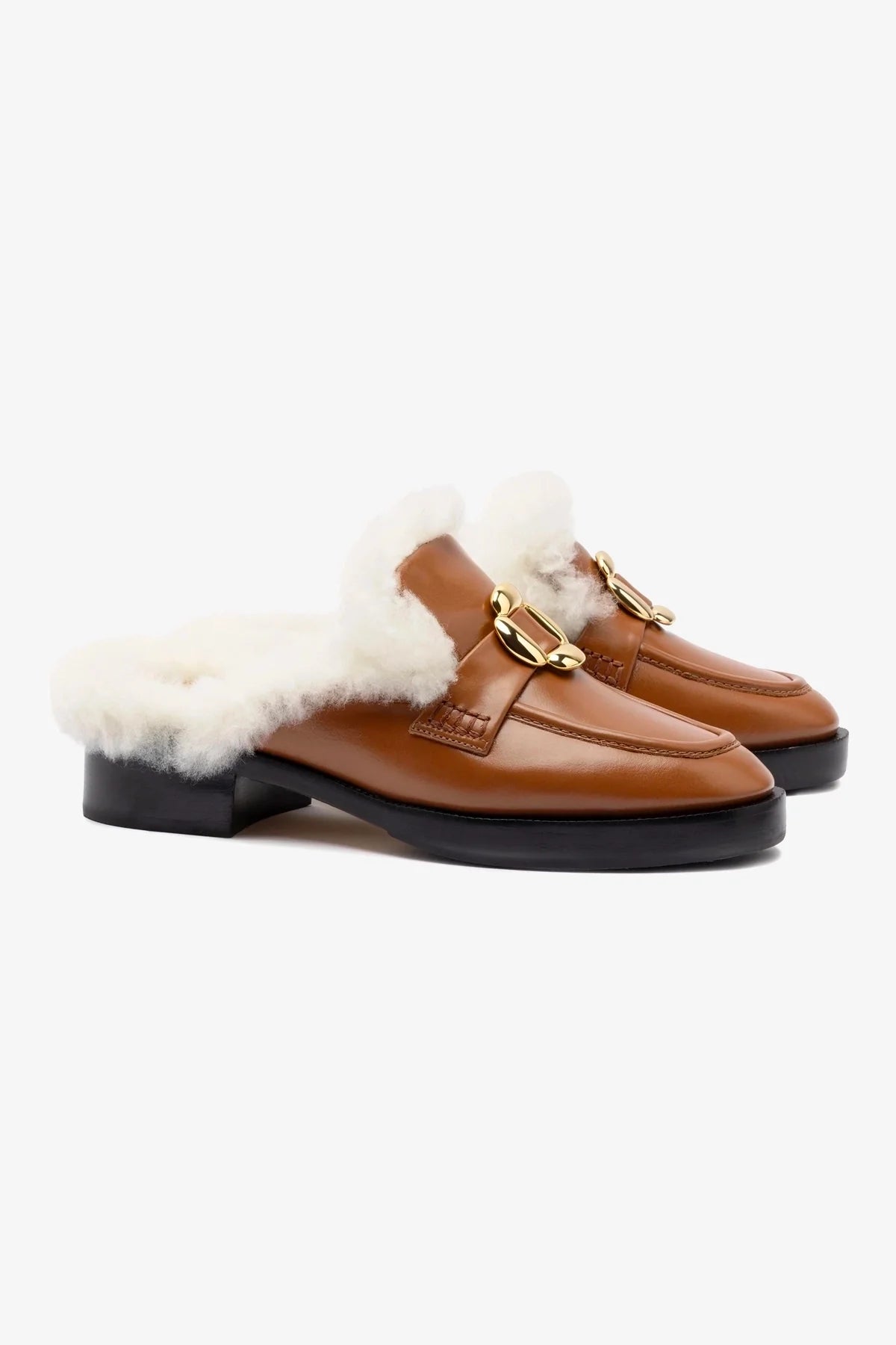 Bobbie Mule Women's Shoes - Caramel Leather & Natural Shearling Slippers - Comfortable House Shoes for Indoor/Outdoor Wear - Perfect for Home, Office & Casual Outings