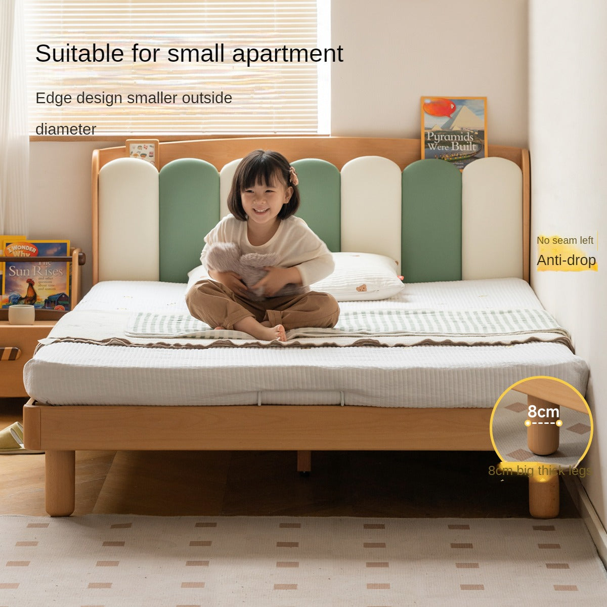 Solid Beech Wood Soft Single Kids Bed - Durable & Safe Children's Bedroom Furniture for Toddlers & Teens - Perfect for Bedrooms, Daycare, and Guest Rooms