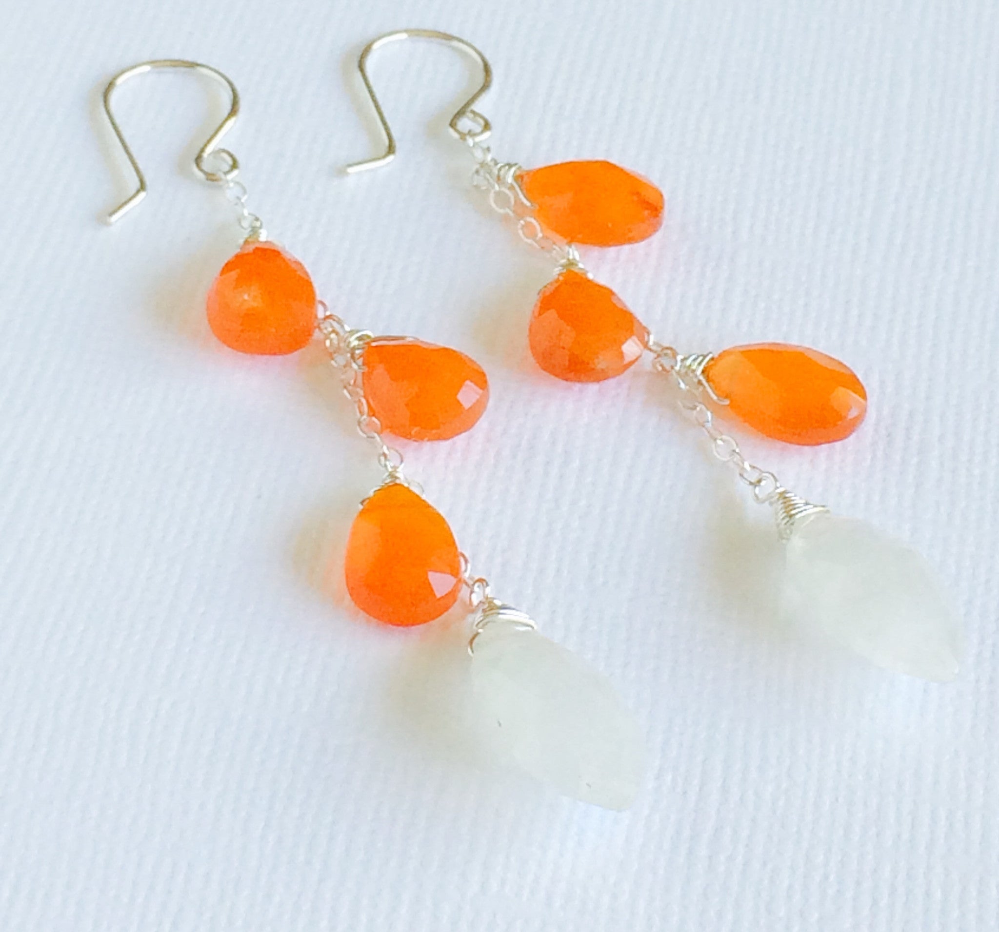 Natural Carnelian and Moonstone Dangle Earrings (E283) - Elegant Boho Jewelry for Women, Perfect for Parties, Weddings & Everyday Wear