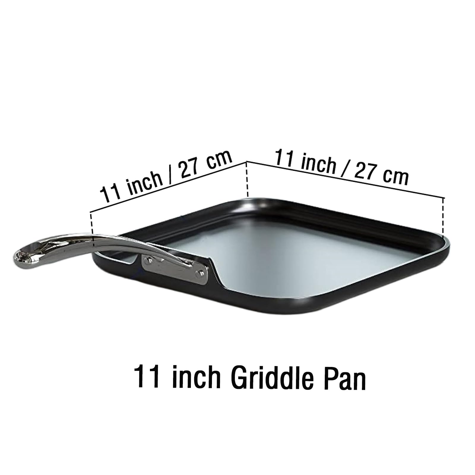 Premium Nonstick Square Griddle Pan 11x11 Inch - Hard Anodized Aluminum Cookware for Pancakes, Eggs & Burgers - Black - Perfect for Stovetop, Induction & Outdoor Cooking