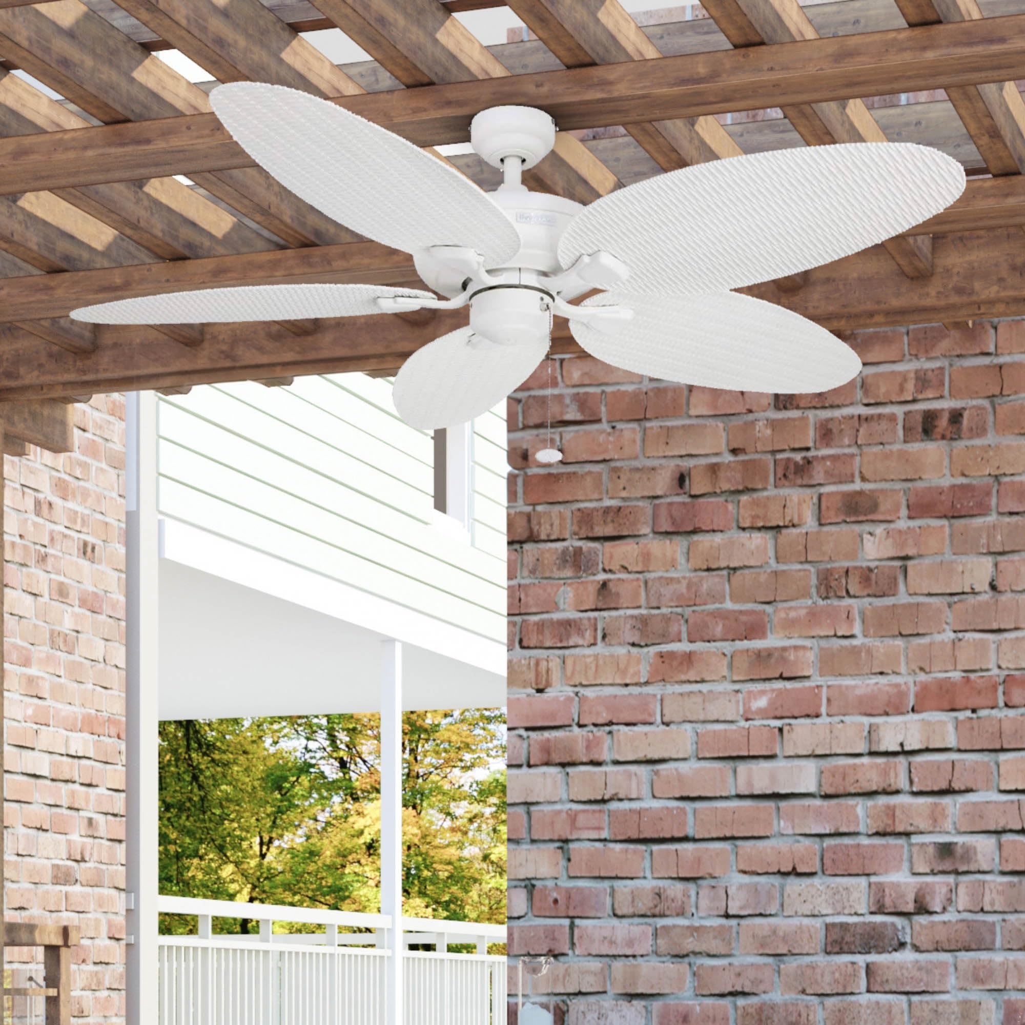 Honeywell Duval 52 Inch Indoor/Outdoor Ceiling Fan with Pull Chain - Tri-Mount 5 Blade Tropical Design, ETL Damp Rated, White (50206-01) - Perfect for Living Rooms, Bedrooms, Patios and Covered Outdoor Spaces