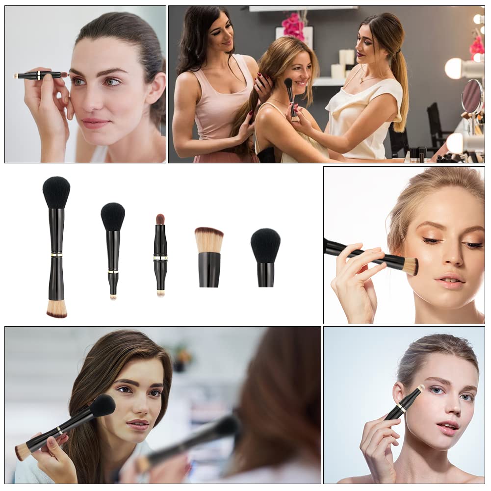 4-in-1 Double Ended Makeup Brush Set - Portable Travel & Detachable for Foundation, Powder, Concealer - Professional Cosmetic Tools for Women