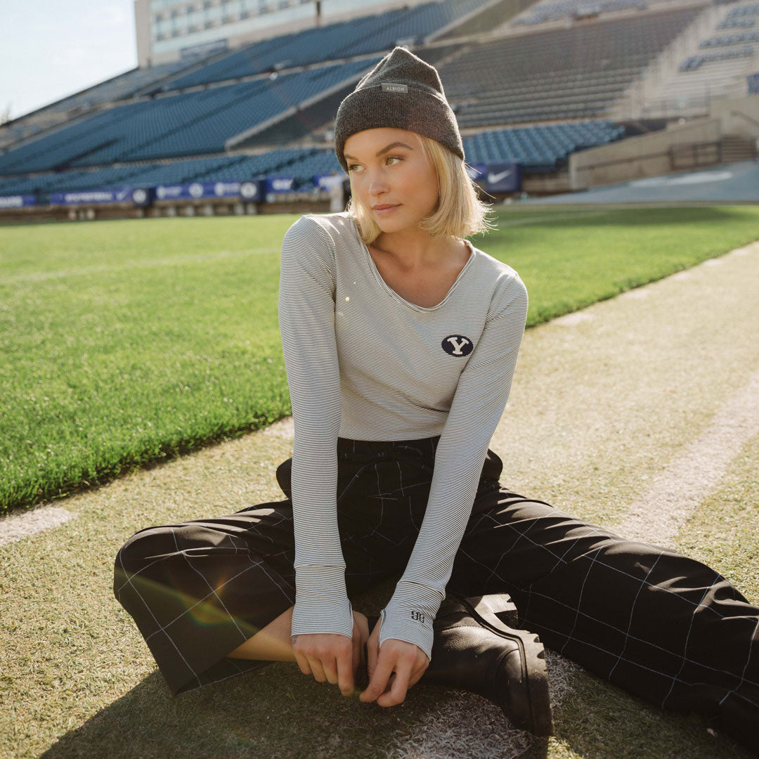 BYU Go Long Crew Sweatshirt - Soft Striped Pullover for Men & Women - Casual Comfort Wear for Workout, Lounge & Everyday Style