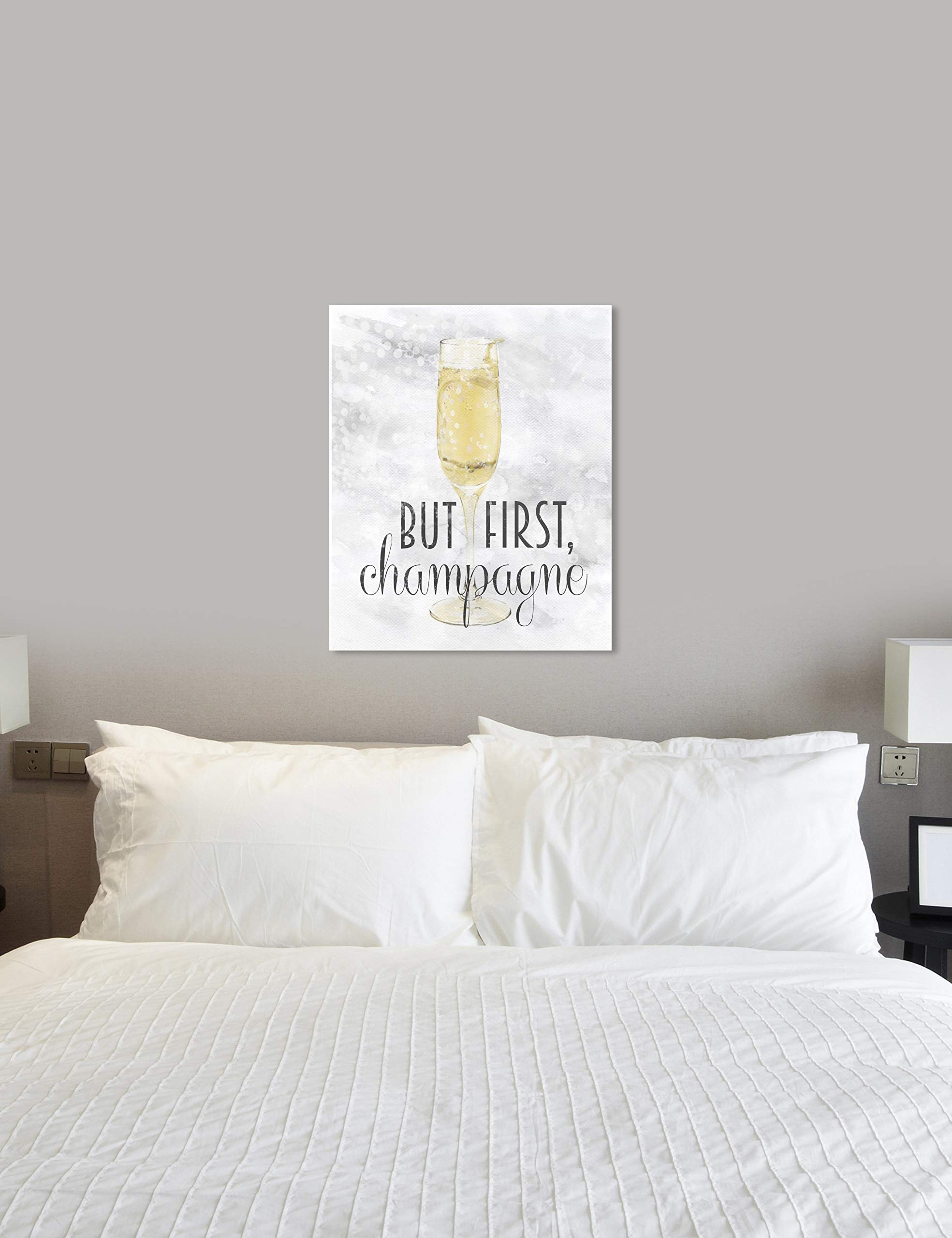 Oliver Gal 'Champagne Always' Wall Art Canvas Print - 30x36 Inch Yellow & Gray Typography Quote Home Decor - Perfect for Living Room, Bedroom & Office Décor