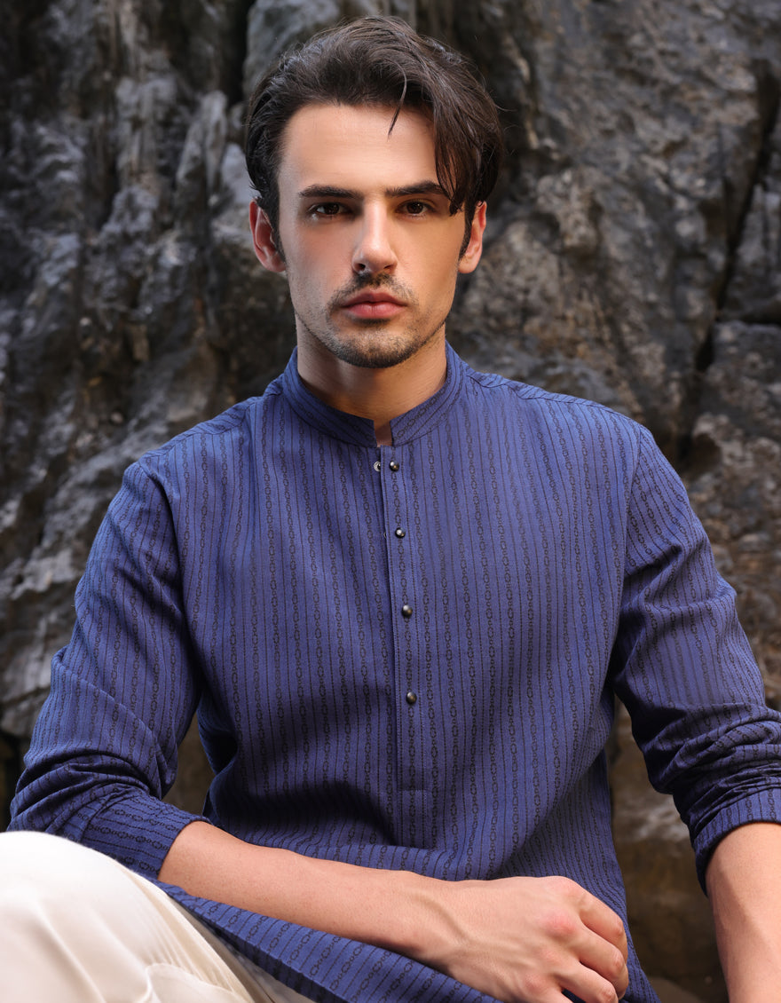 Premium Cotton Blue Kurta for Men by J. Junaid Jamshed | Traditional Pakistani Ethnic Wear for Weddings, Festivals & Casual Outings