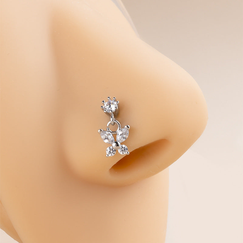 20G L Bend Butterfly Dangle Nose Stud Nostril Ring - Surgical Steel Nose Piercing Jewelry for Women & Men | Perfect for Everyday Wear, Parties & Special Occasions